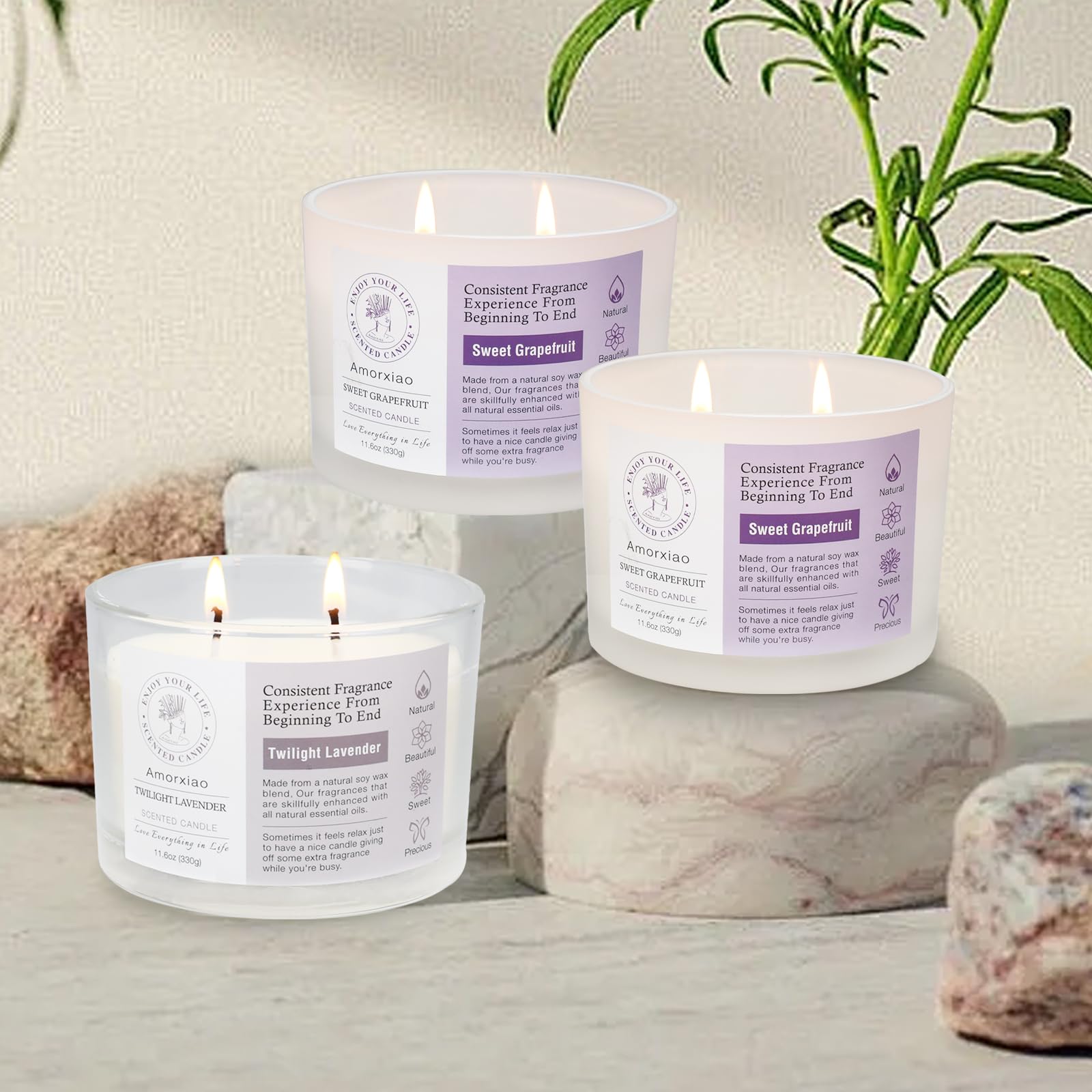 3 Pack Candles for Home Scented, 34.8 oz 240 Hour Long Lasting Candles Set, Grapefruit &Lavender