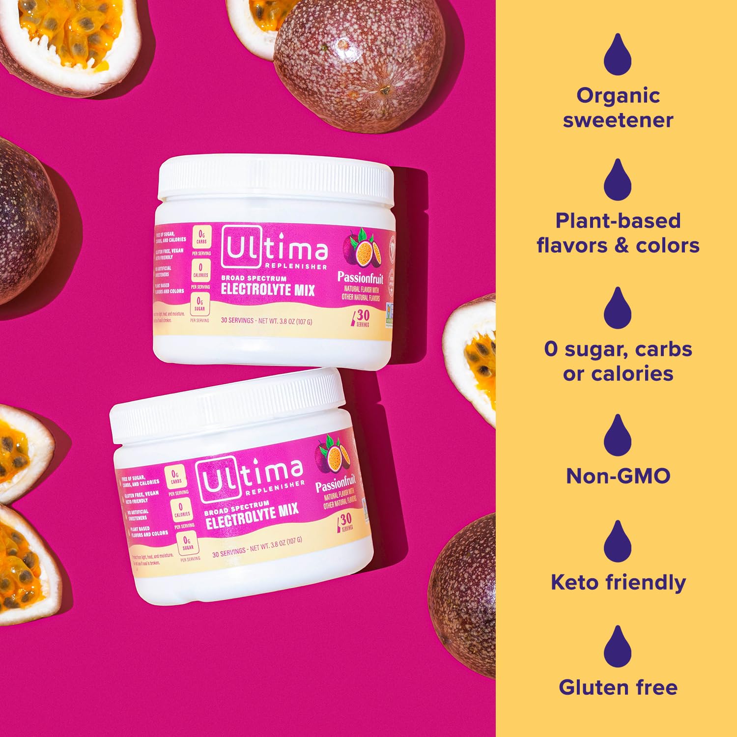 Ultima Replenisher Daily Electrolyte Drink Mix – Passionfruit, 30 Servings – Hydration