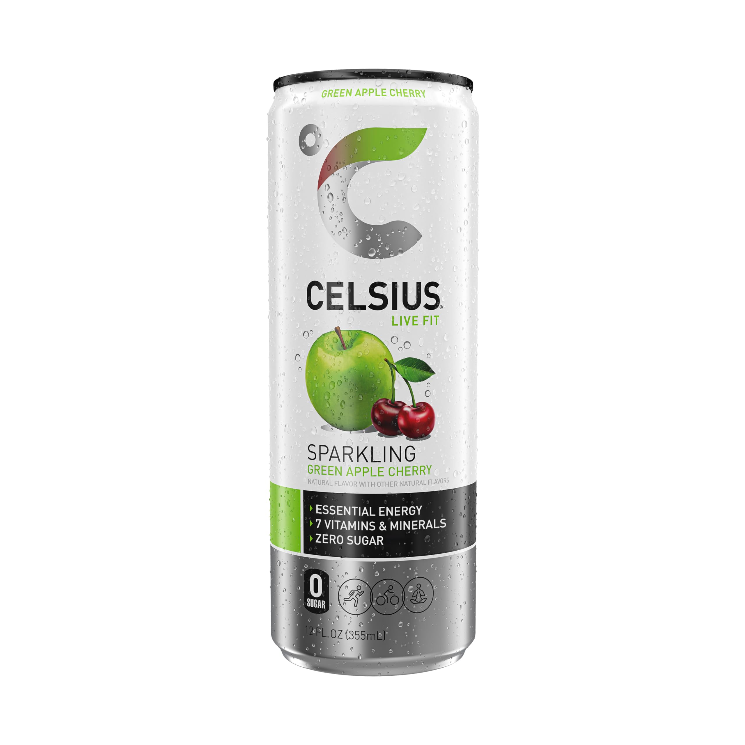 CELSIUS Sparkling Green Apple Cherry, Functional Essential Energy Drink, 12 Fl Oz