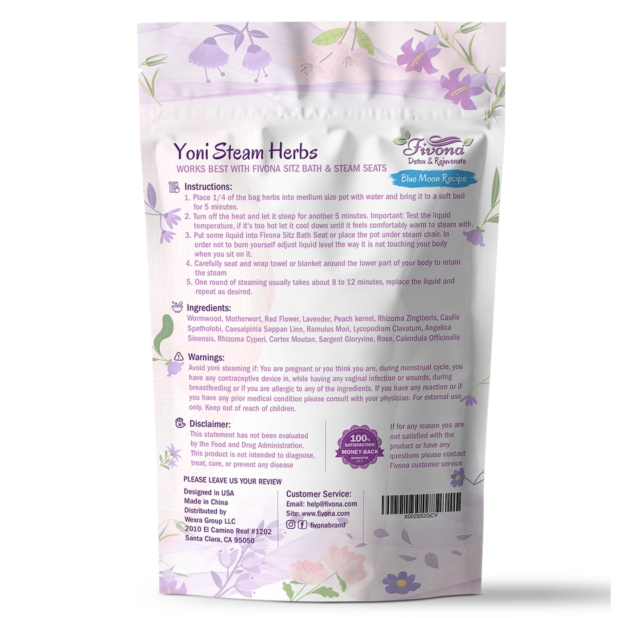 FIVONA Yoni Steaming Herbs - For Feminine Use And Rituals - V-Detox, Cleanse, Wash, Odor Control