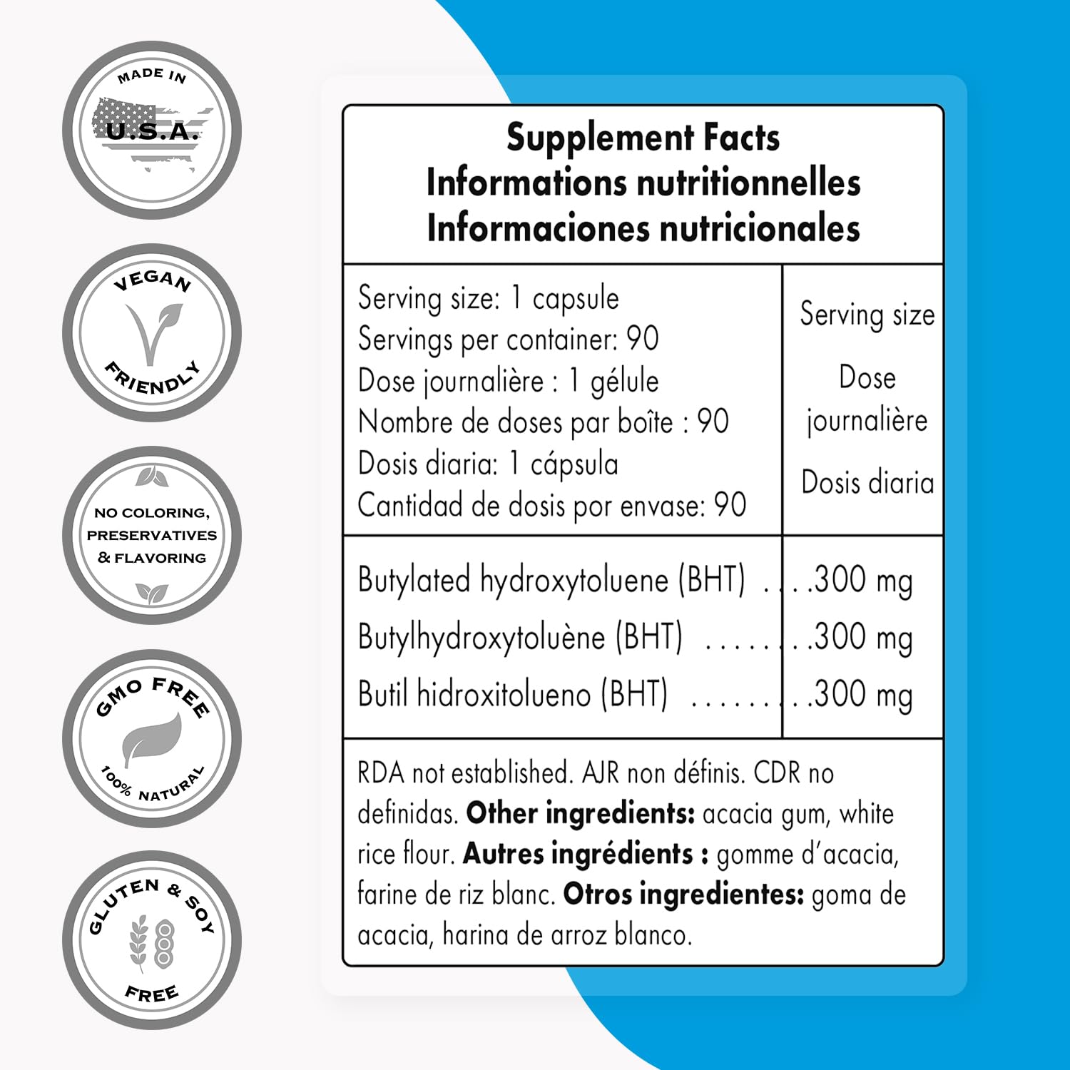Supersmart - BHT 300 mg Per Day - Butylated Hydroxytoluene - Powerful Antioxidant