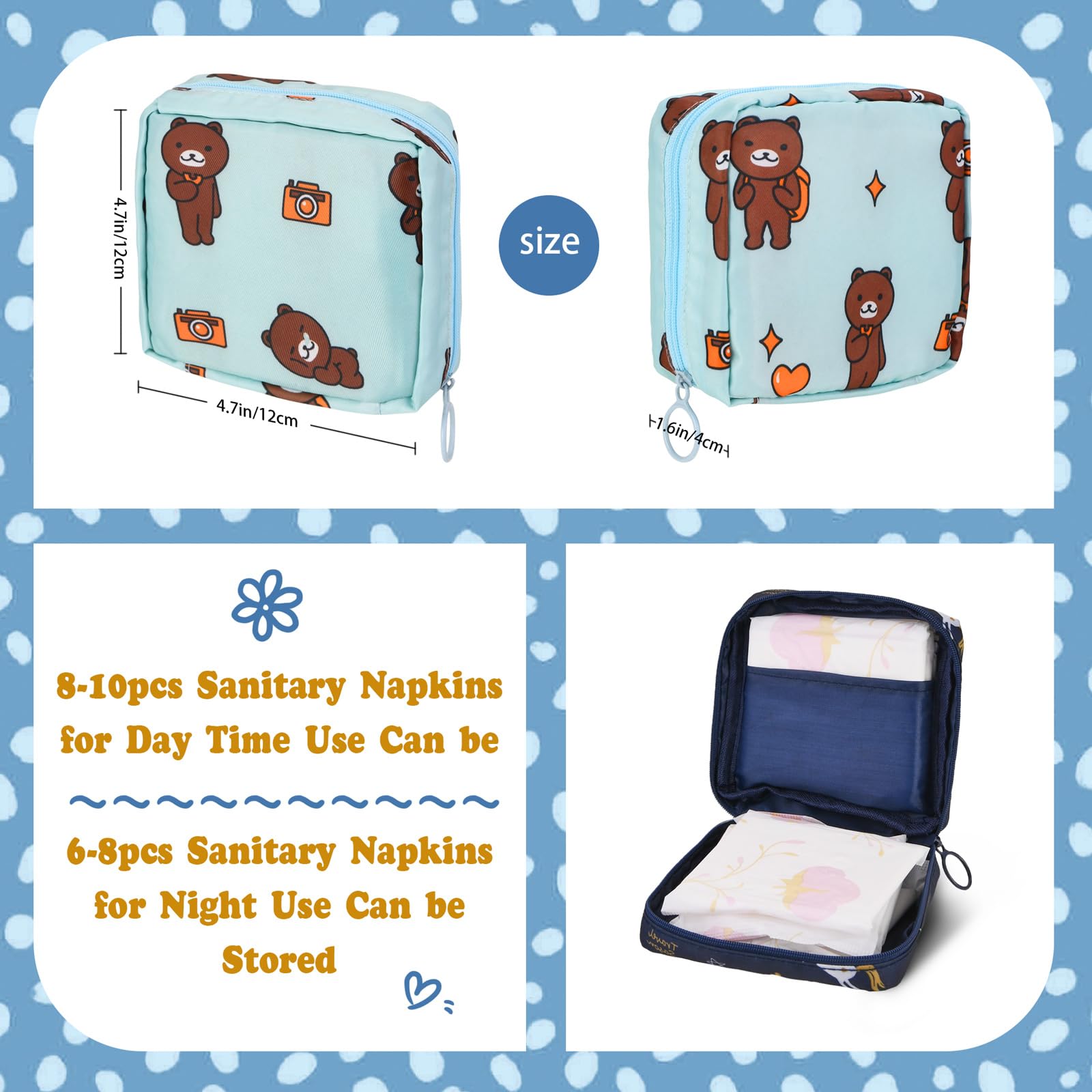 4Pcs Period Bag, Sanitary Pad Storage Bag Samll Period Pouch for Purse Cute Menstrual Period Bag