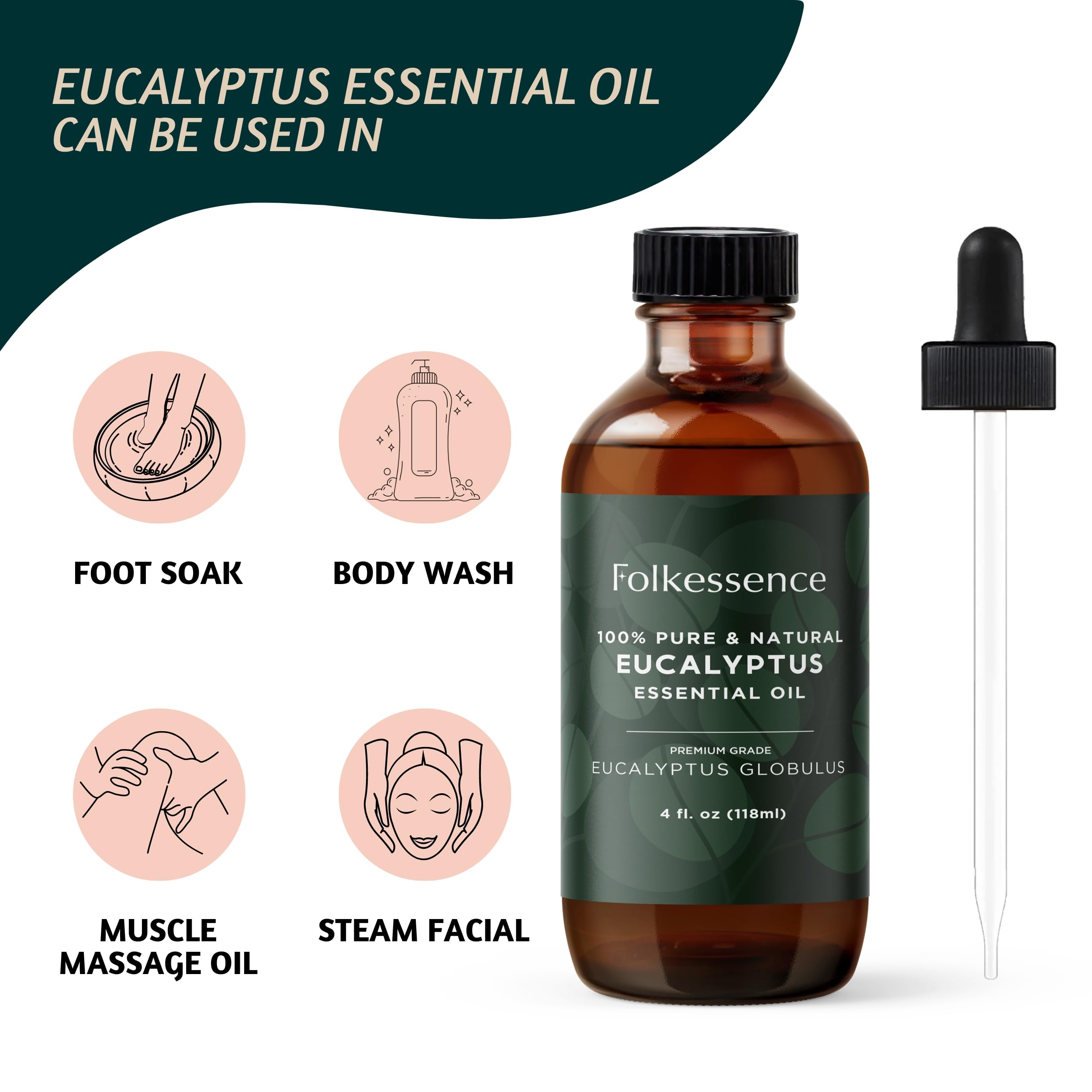Folkulture Eucalyptus Essential Oil for Diffuser - 4 Fl Oz - 100% Pure, Natural and Undilluted Essential Oil