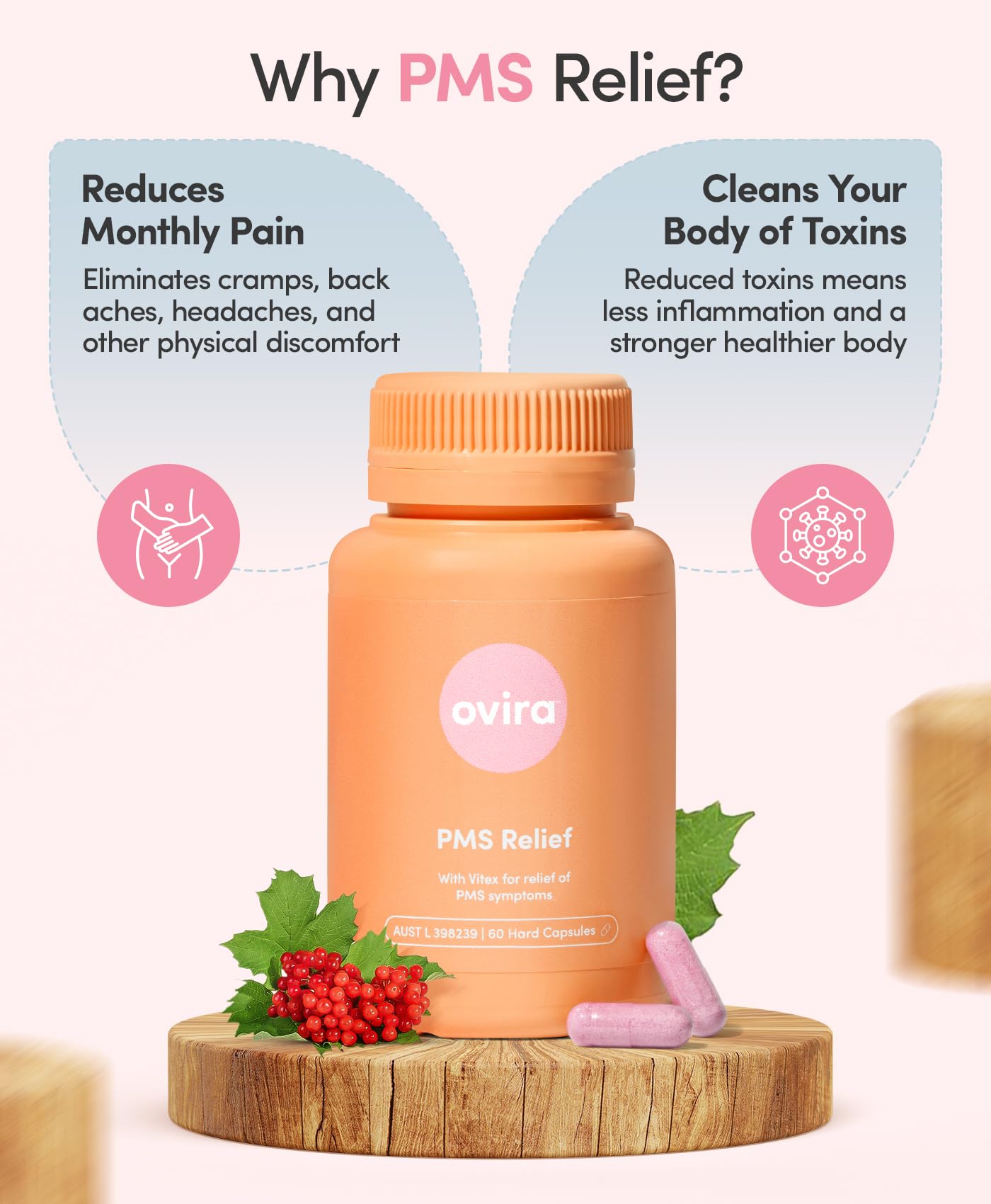 Ovira PMS Supplement for Women | Vitex Berry Extract for Period Cramps, Mood Support and Breast Tenderness