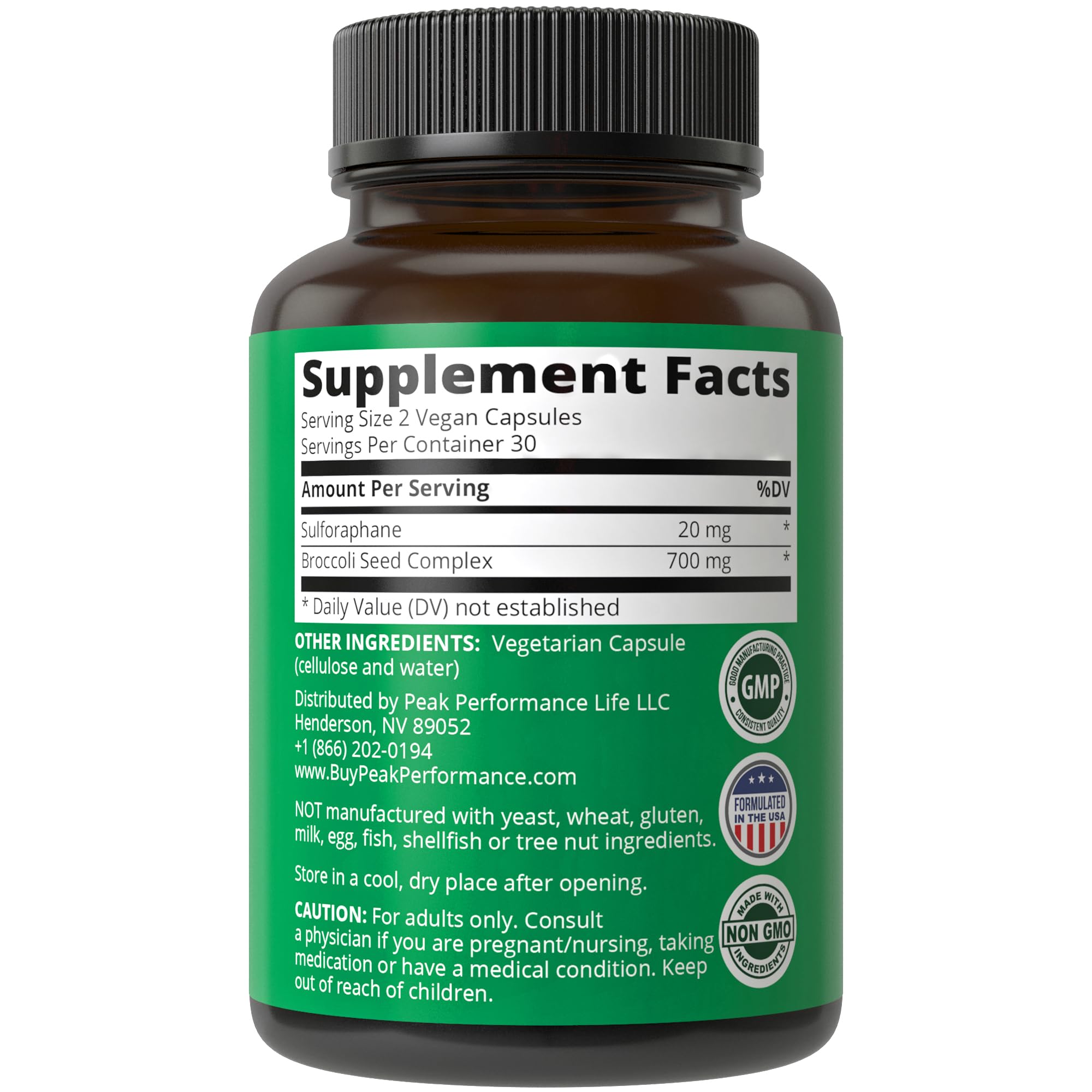 Sulforaphane Supplement 20mg + Broccoli Seed Extract Vegan Capsules. Activated