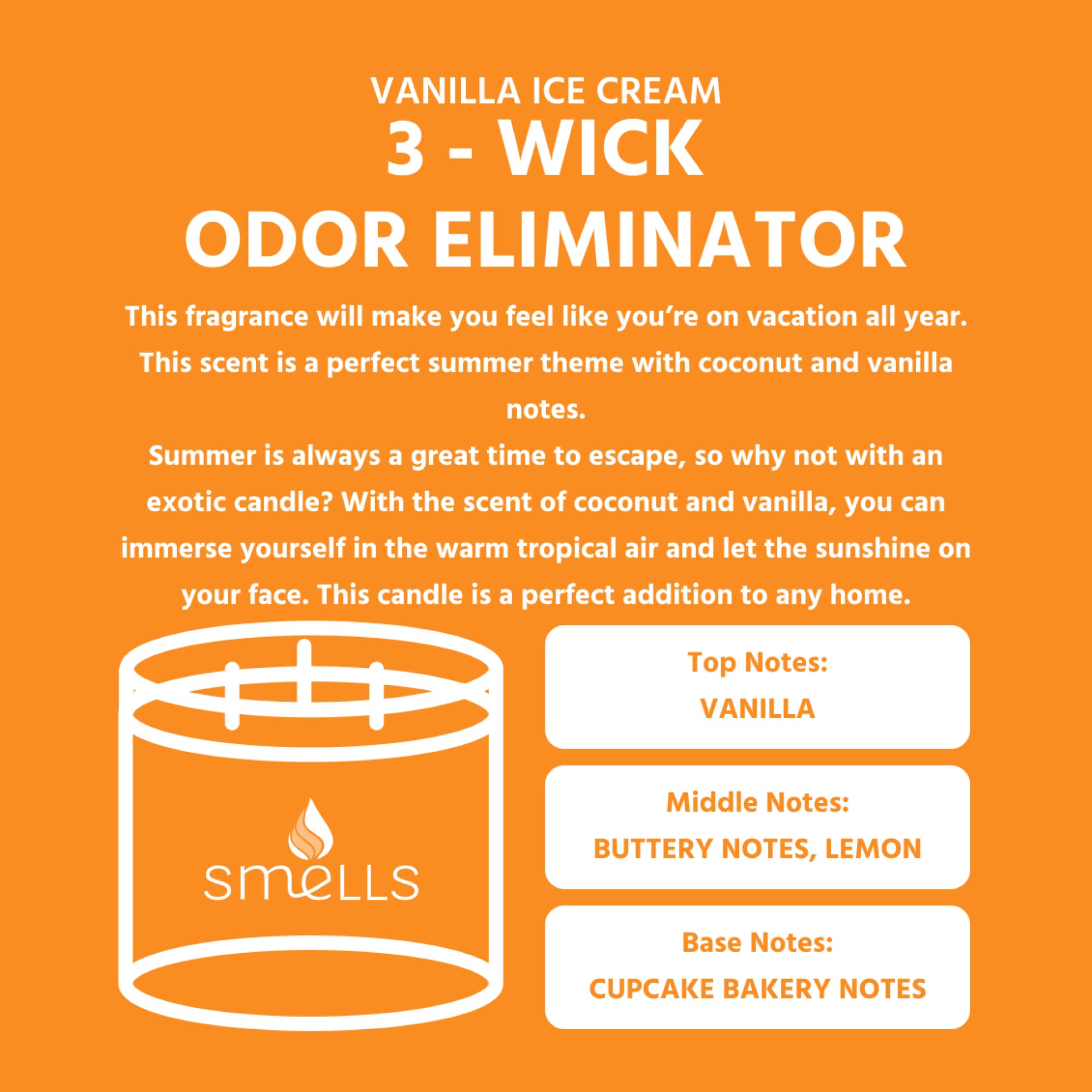 Smells - Odor Eliminator - Premium Soy Wax Jar Scented Candle 12oz. and 16oz. - 100% Cotton Single Wick