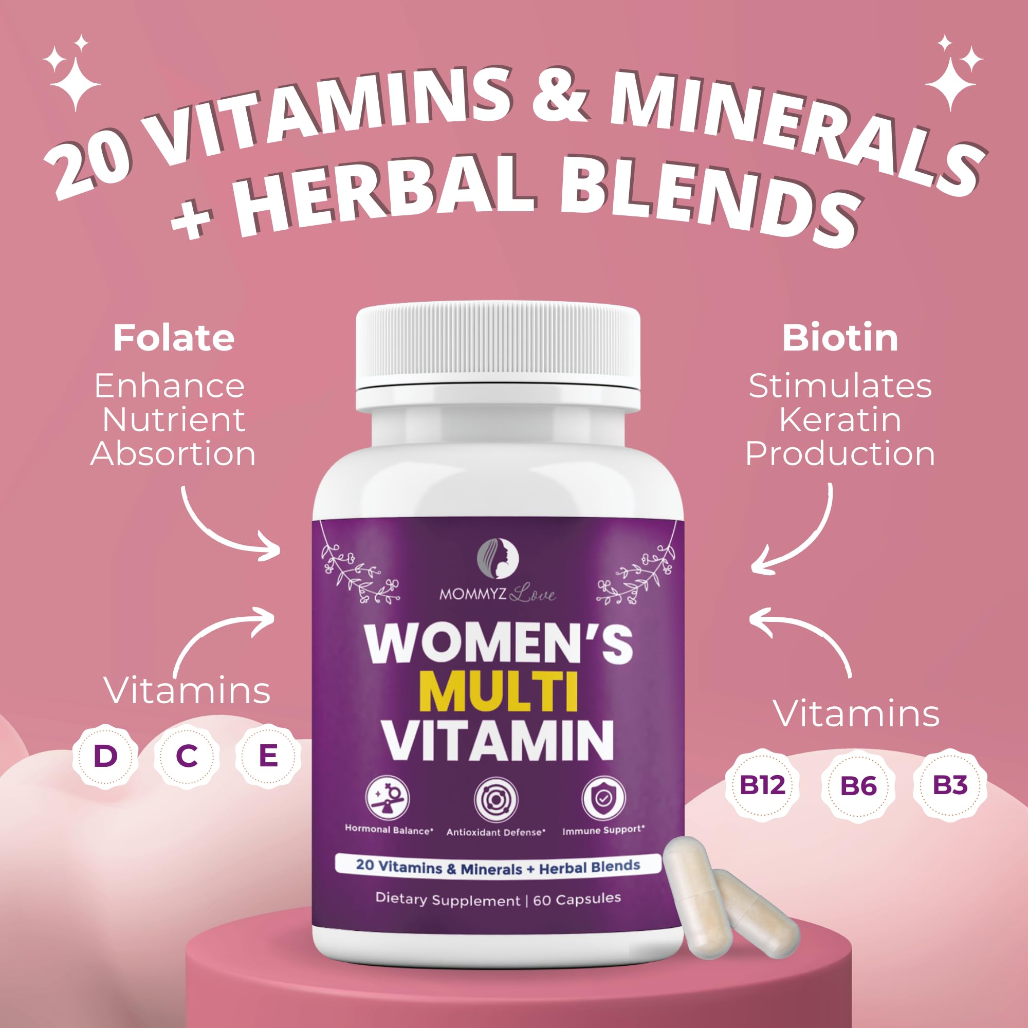 Mommyz Love Womens Multivitamin for Hormonal Balance, Antioxidant Defense, Immune Support Plus