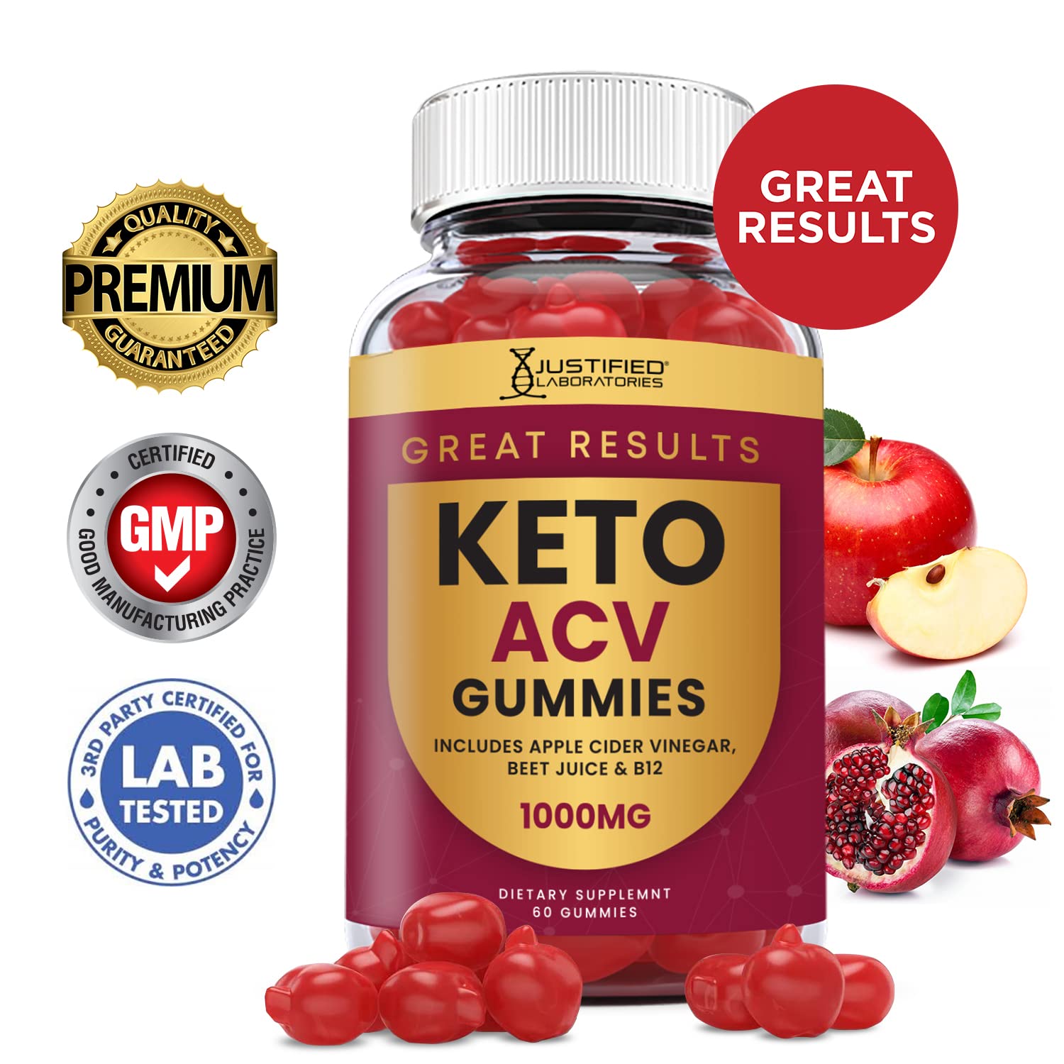 Justified Laboratories (2 Pack) Great Results Keto ACV Gummies 1000MG