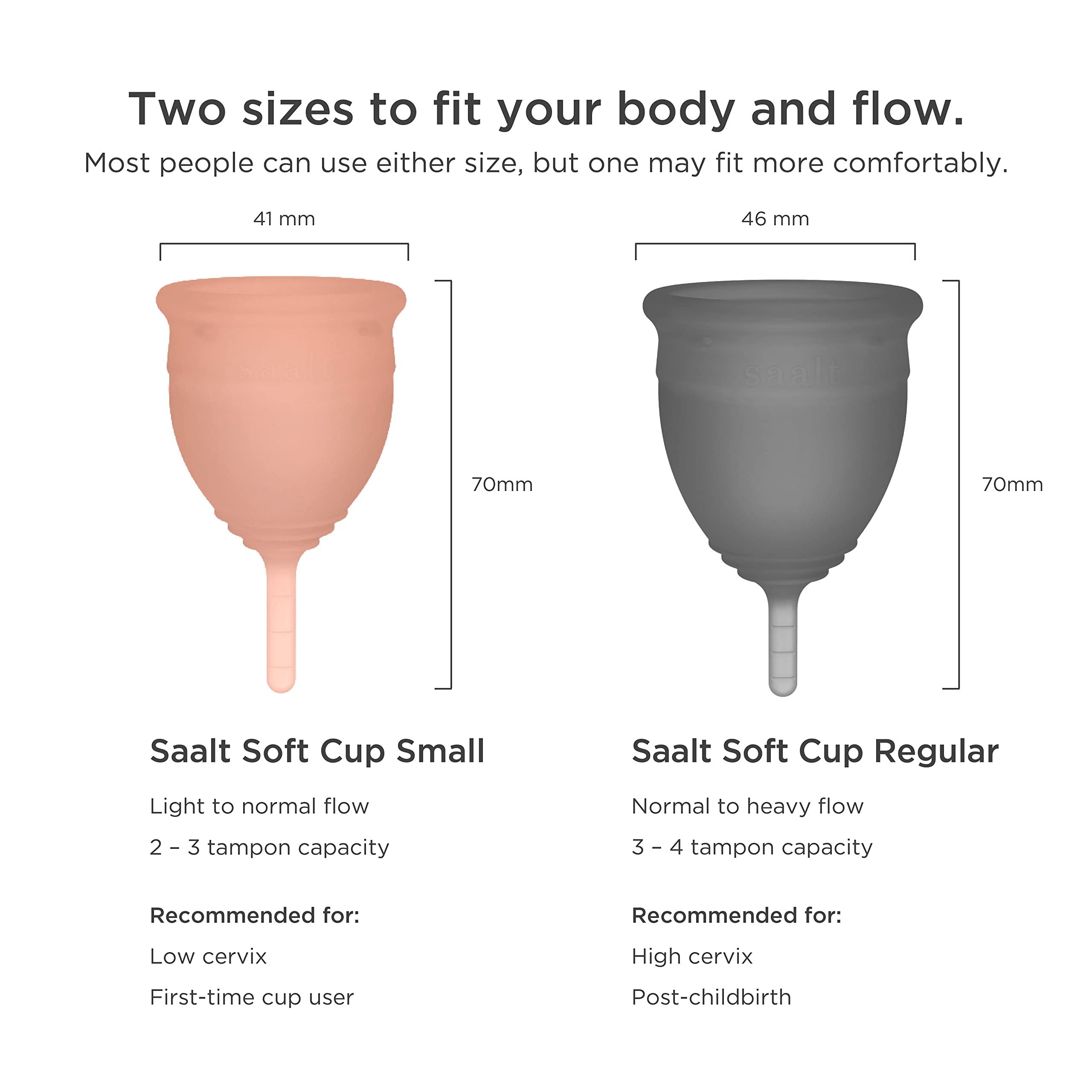 Saalt Soft Menstrual Cup - Best Sensitive Reusable Period Cup - Wear for 12 Hours - Tampon and Pad