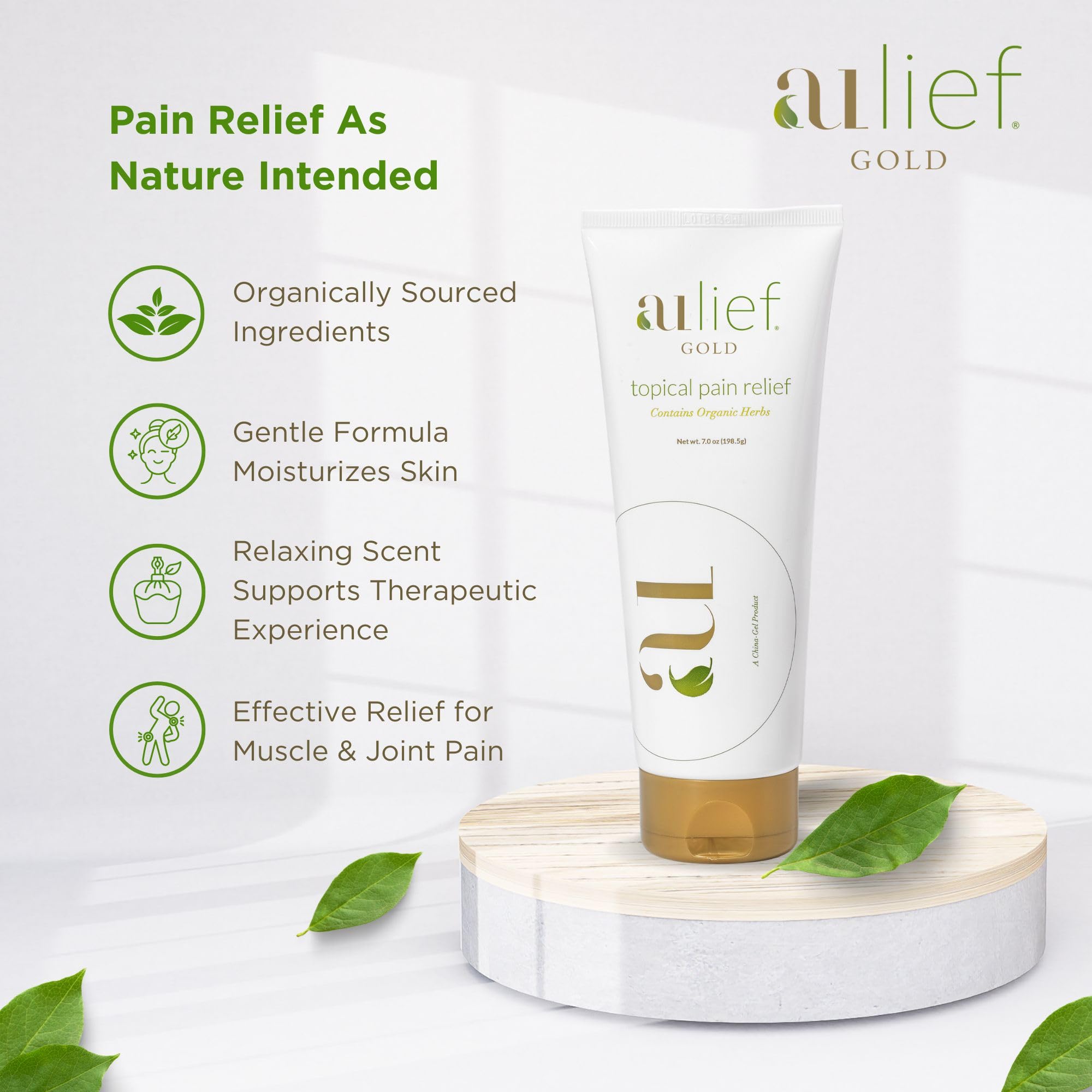 Aulief Gold Natural Pain Relief Cream – Organic Herbal Lotion for Arthritis, Joint Pain & Sore Muscles, Neck, Knee & Back Aches, Premium Organic Natural Pain Reliever, 3.2 Oz Tube