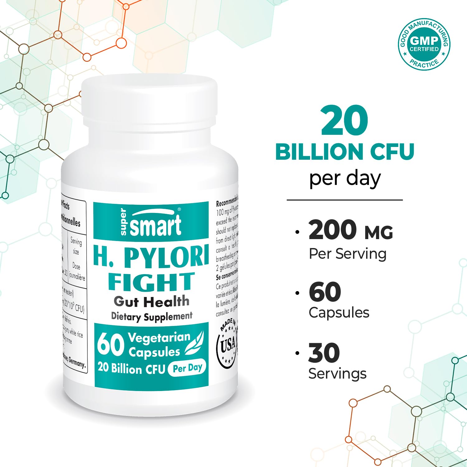 Supersmart - H. Pylori Fight Natural Treatment 20 Billion CFU per Day (Probiotic Lactobac