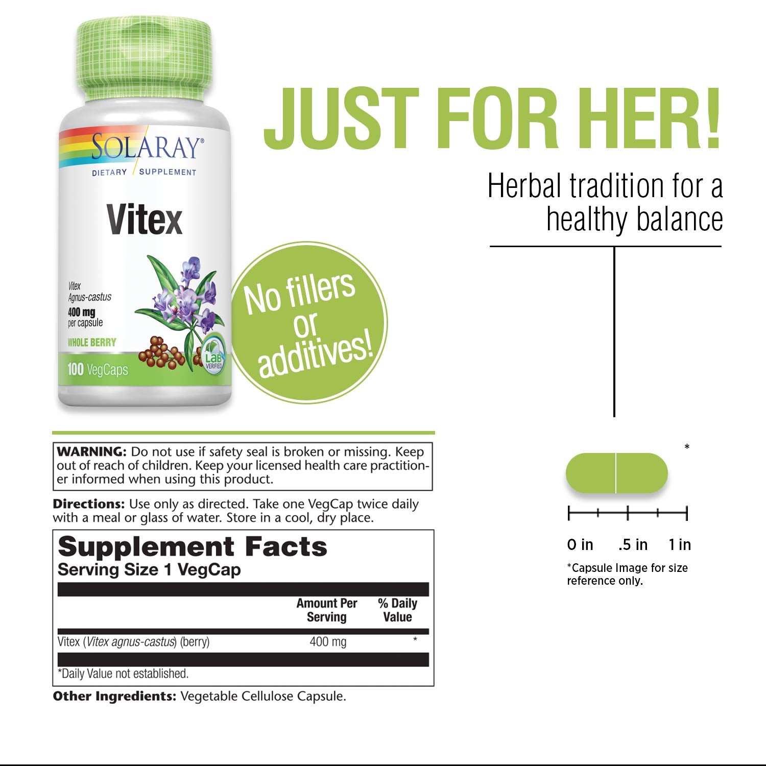 Solaray Vitex Berry 400mg | Womens Healthy Hormone Balance Formula | Menstruation & Menopause Support