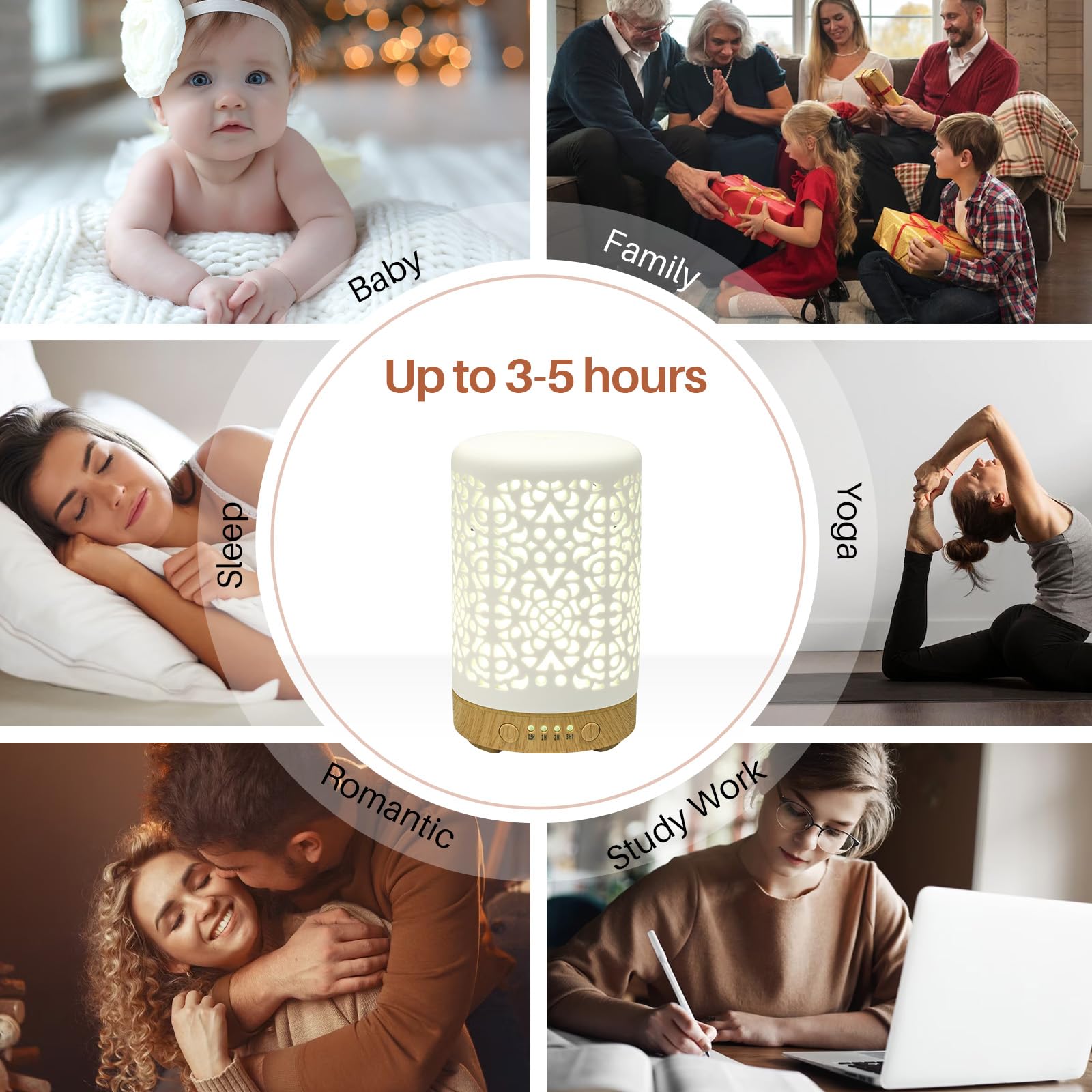 Essential Oil Diffusers, 100ml White Ceramic Diffuser with 7 LED Lights,Ultrasonic Aromatherapy