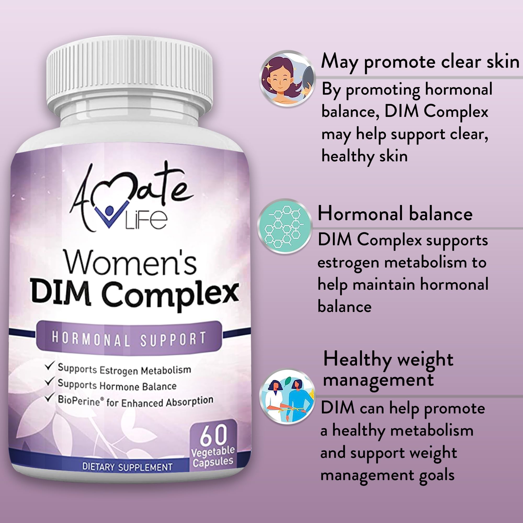 Women’s DIM Complex 150mg - Bioperine Estrogen Balancing Pills for Menopause & Hot Flashes Relief