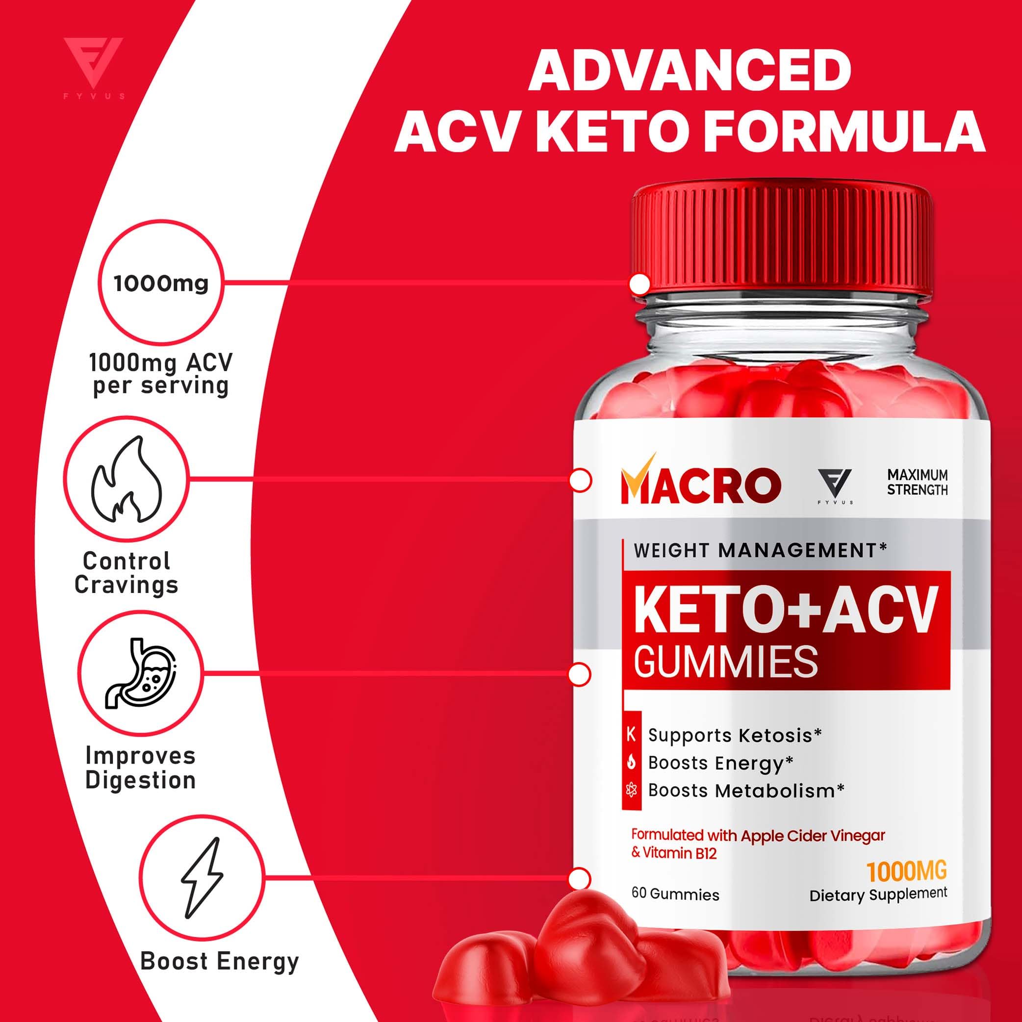 Macro Keto ACV Gummies Advanced Apple Cider Vinegar Vitamin Supplement