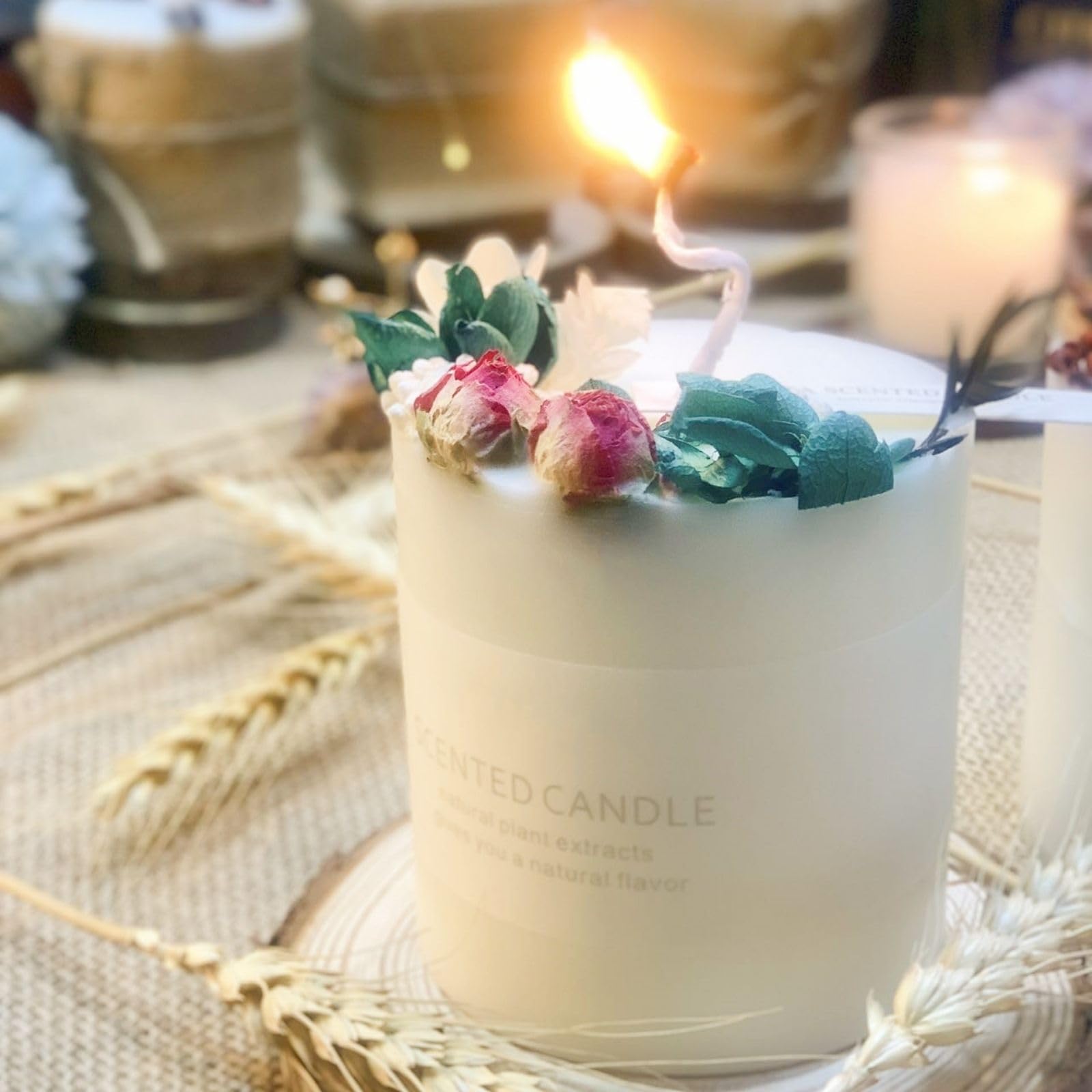 Natural Soy Scented Pillar Candles with Glass, Classic 10 oz Luxury Non Toxic White Bathroom Candle