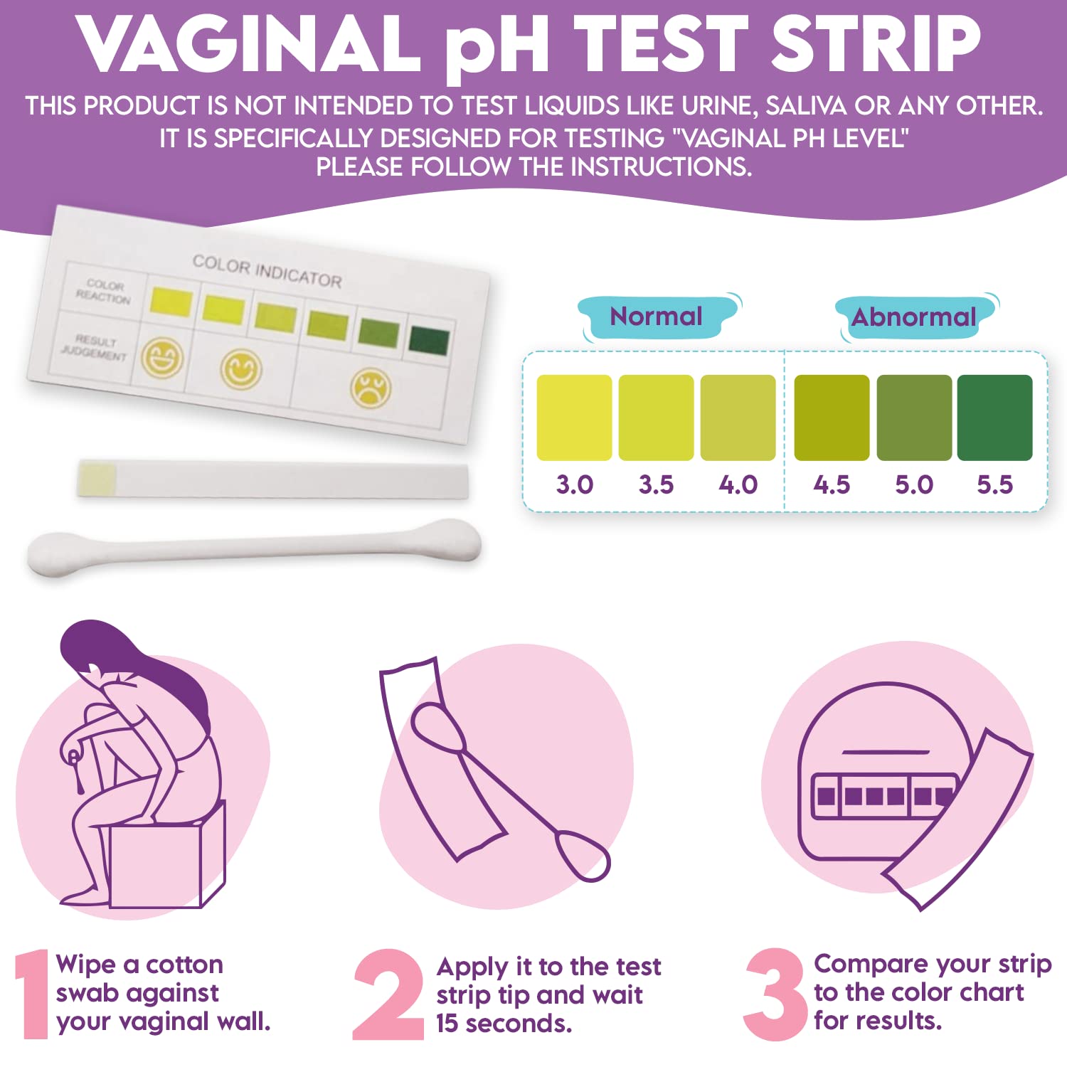 EcoBlossom Vaginal pH Test Strips for Women - Check pH Balance - Monitor Bacterial Vaginosis