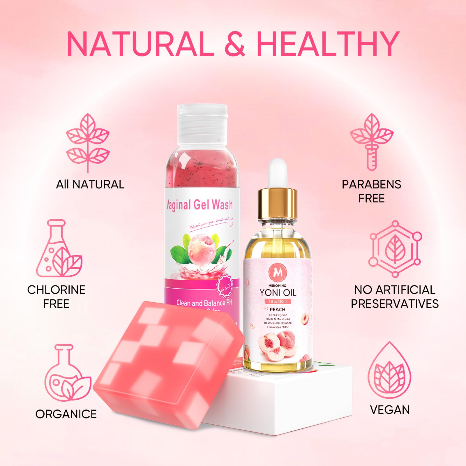 Feminine Wash & Yoni Oil & Yoni Soap Bar Set for Women, 1 Fl.Oz Natural Feminine Oil, Feminine