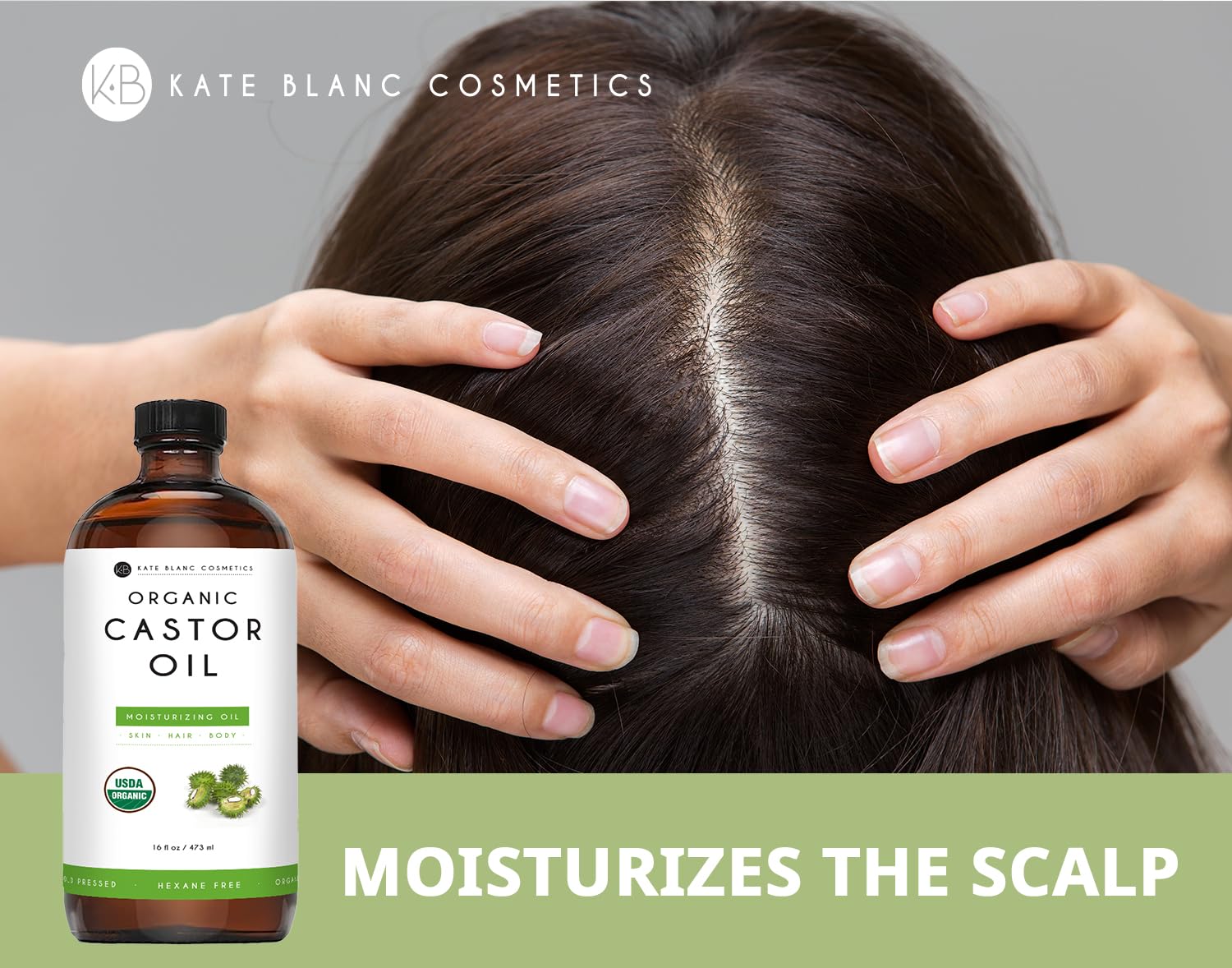 Kate Blanc Cosmetics Castor Oil Organic for Hair Growth & Body (16oz). 100% Pure Cold-Pressed