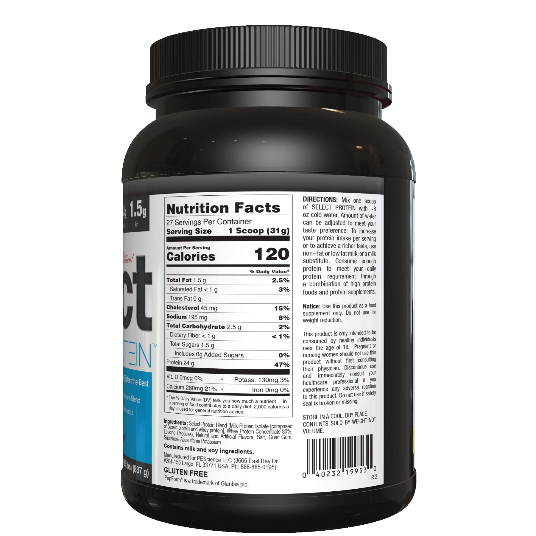 PEScience Select Low Carb Protein Powder, Peppermint Bark, 27 Serving, Keto Friendly