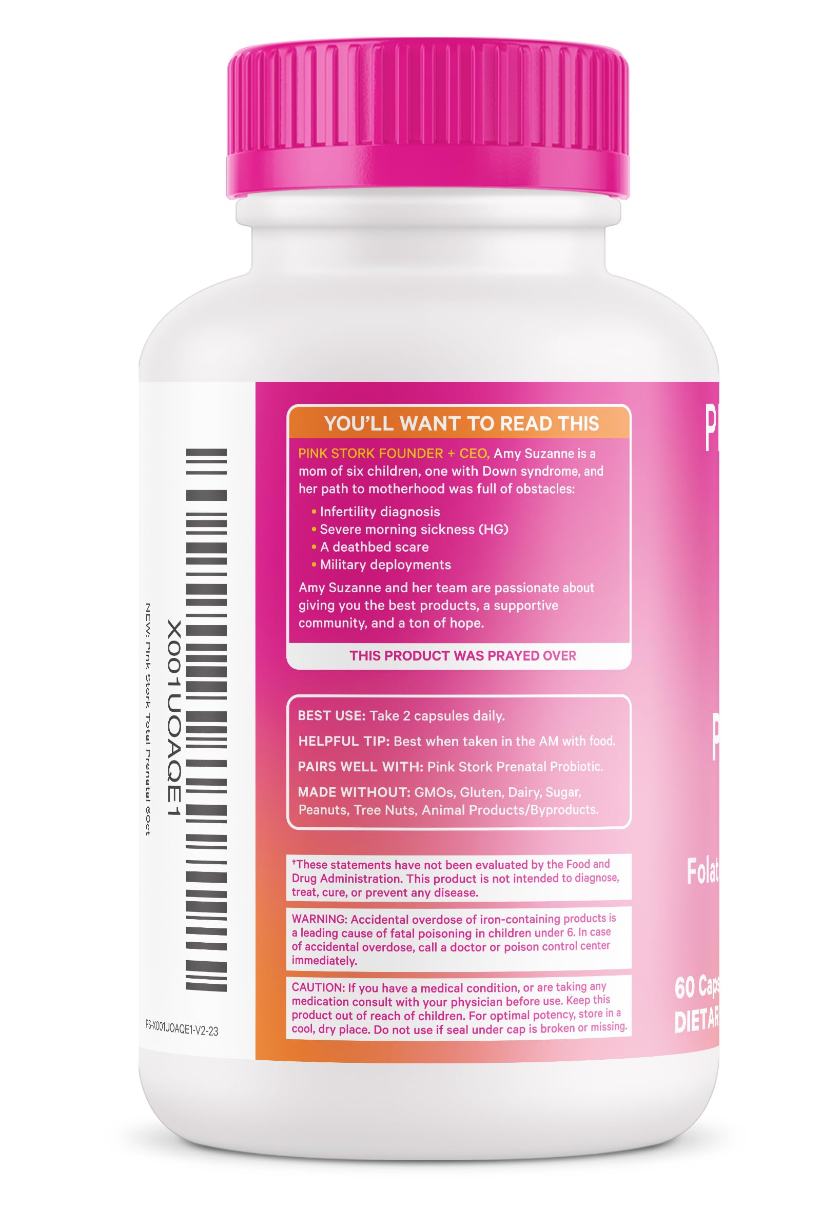 Pink Stork Total Prenatal Vitamins with DHA, Folate, Iron, Choline, and Vitamin B12 - Prenatals
