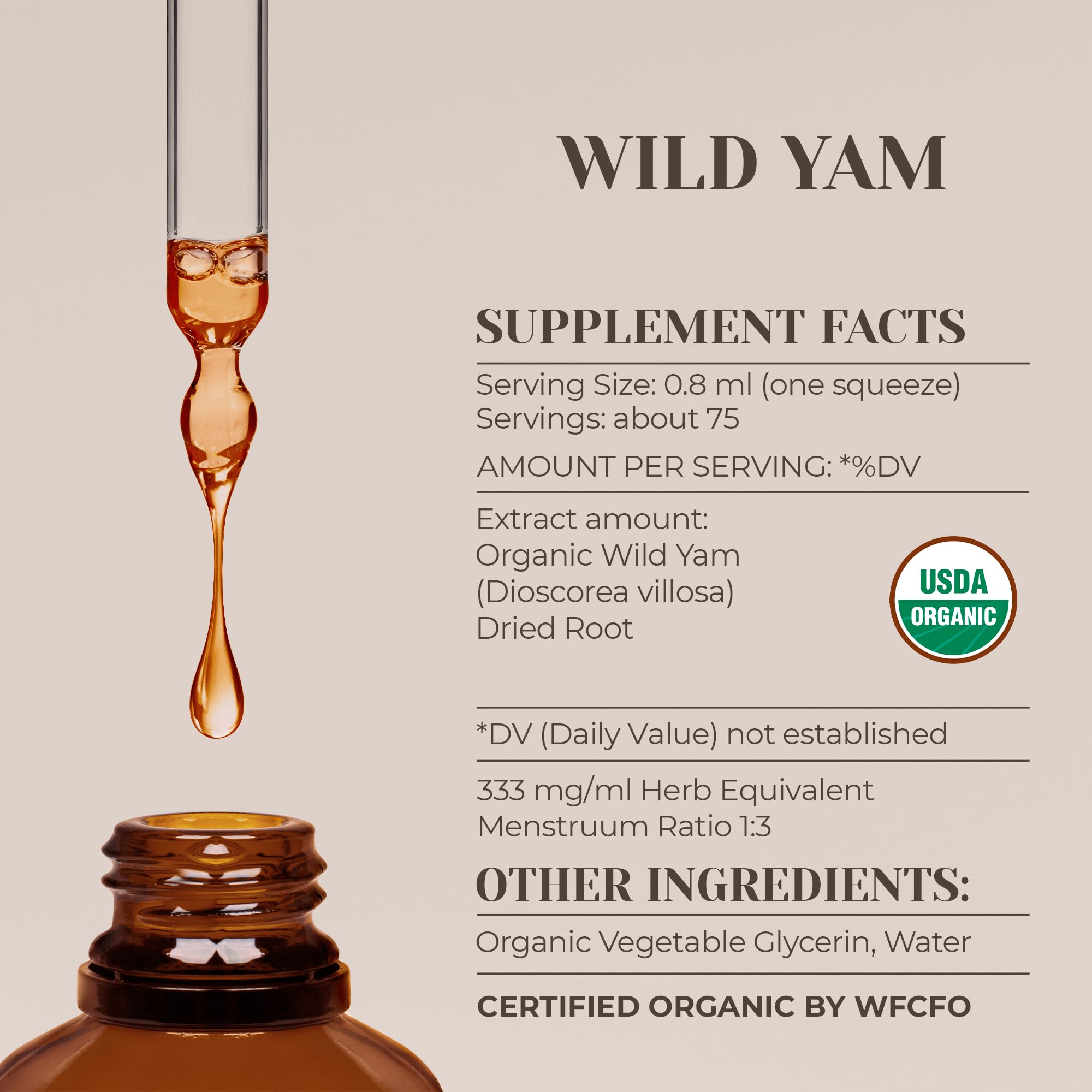 Wild Yam USDA Organic Alcohol-Free Extract | Dietary Supplement, High-Potency Tincture