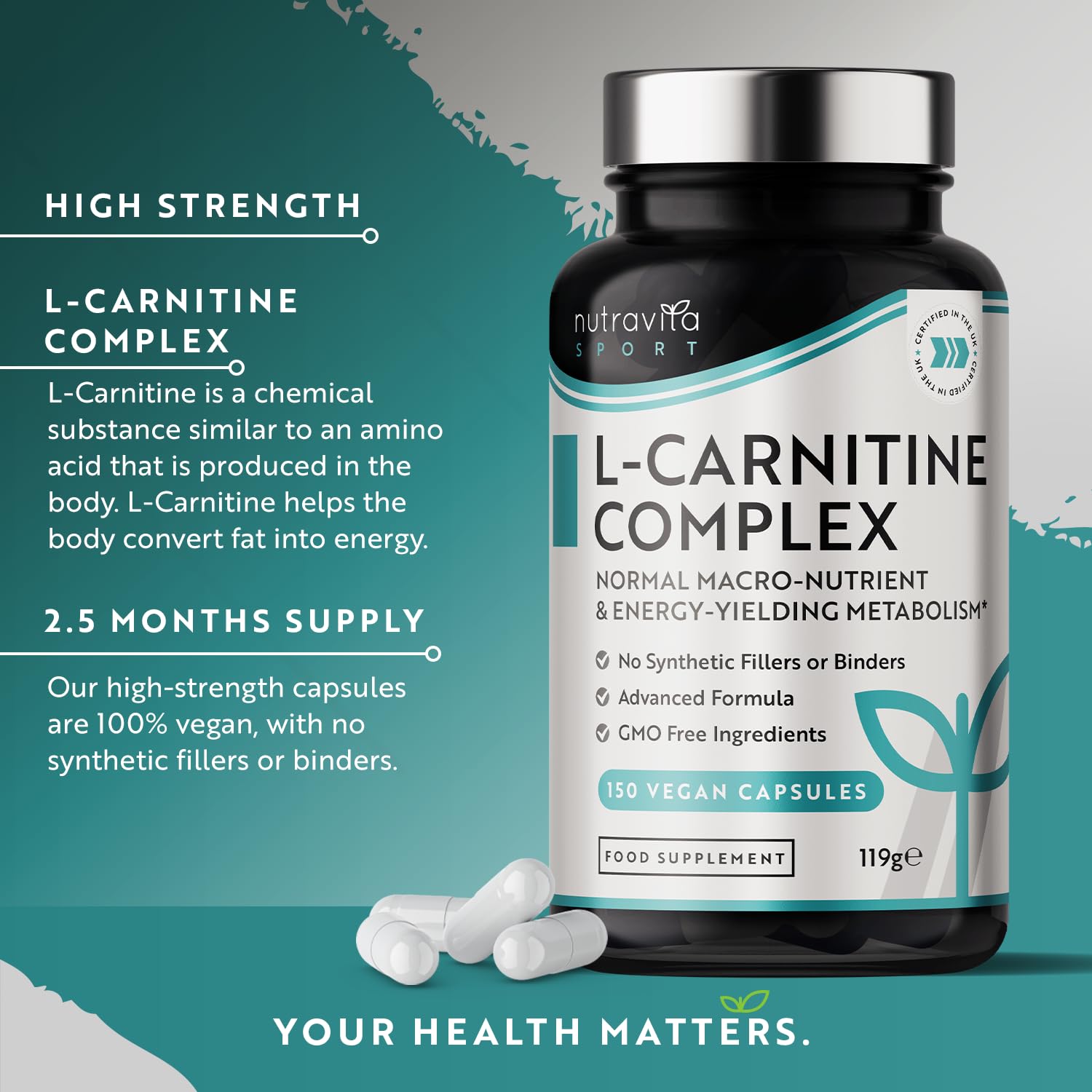 L-Carnitine Complex - High Strength Capsules with Added Riboflavin, Biotin, Chromium