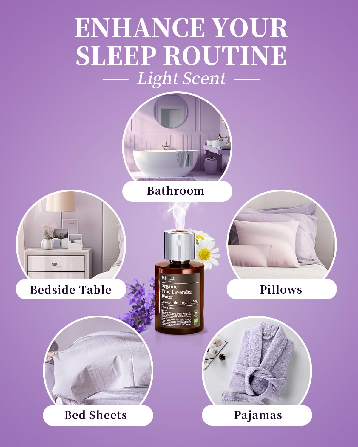 VTS Organic Lavender Water and Roman Chamomile Floral Water with Diffuser, Aromatherapy Air