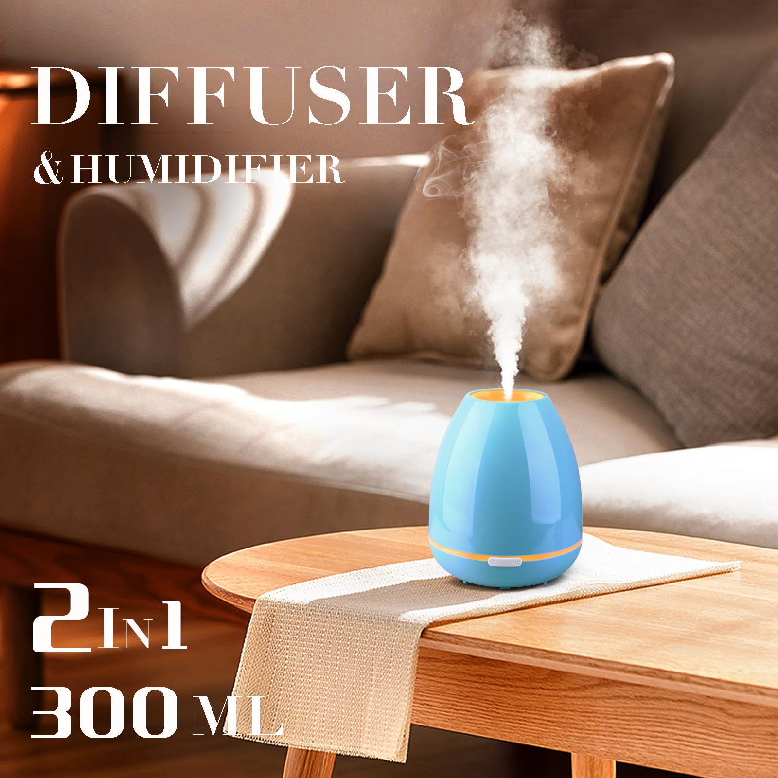 Essential Oil Diffuser for Bedroom Small Humidifier for Home Cool Mist Scent Diffuser 300ml 20 Hours