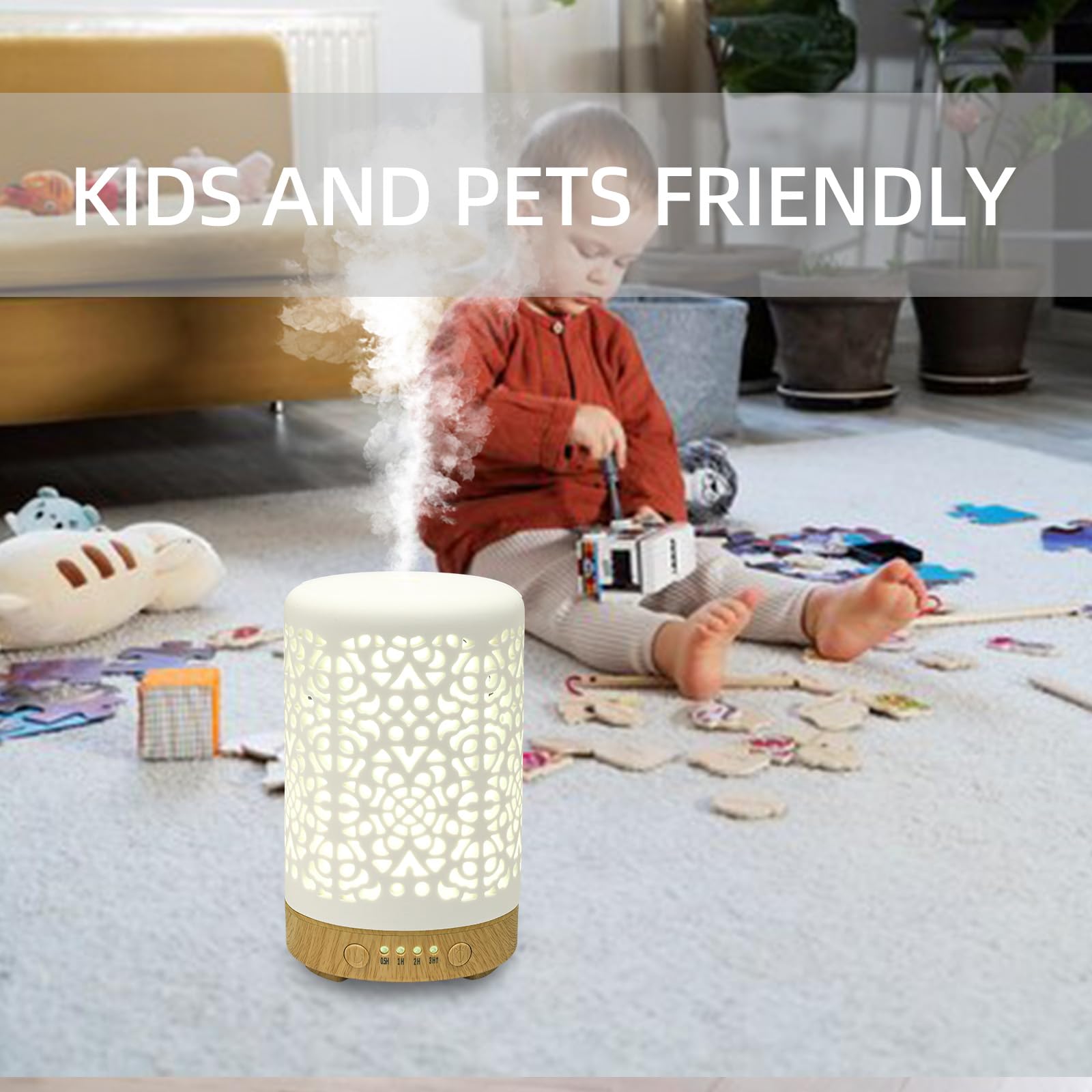 Essential Oil Diffusers, 100ml White Ceramic Diffuser with 7 LED Lights,Ultrasonic Aromatherapy