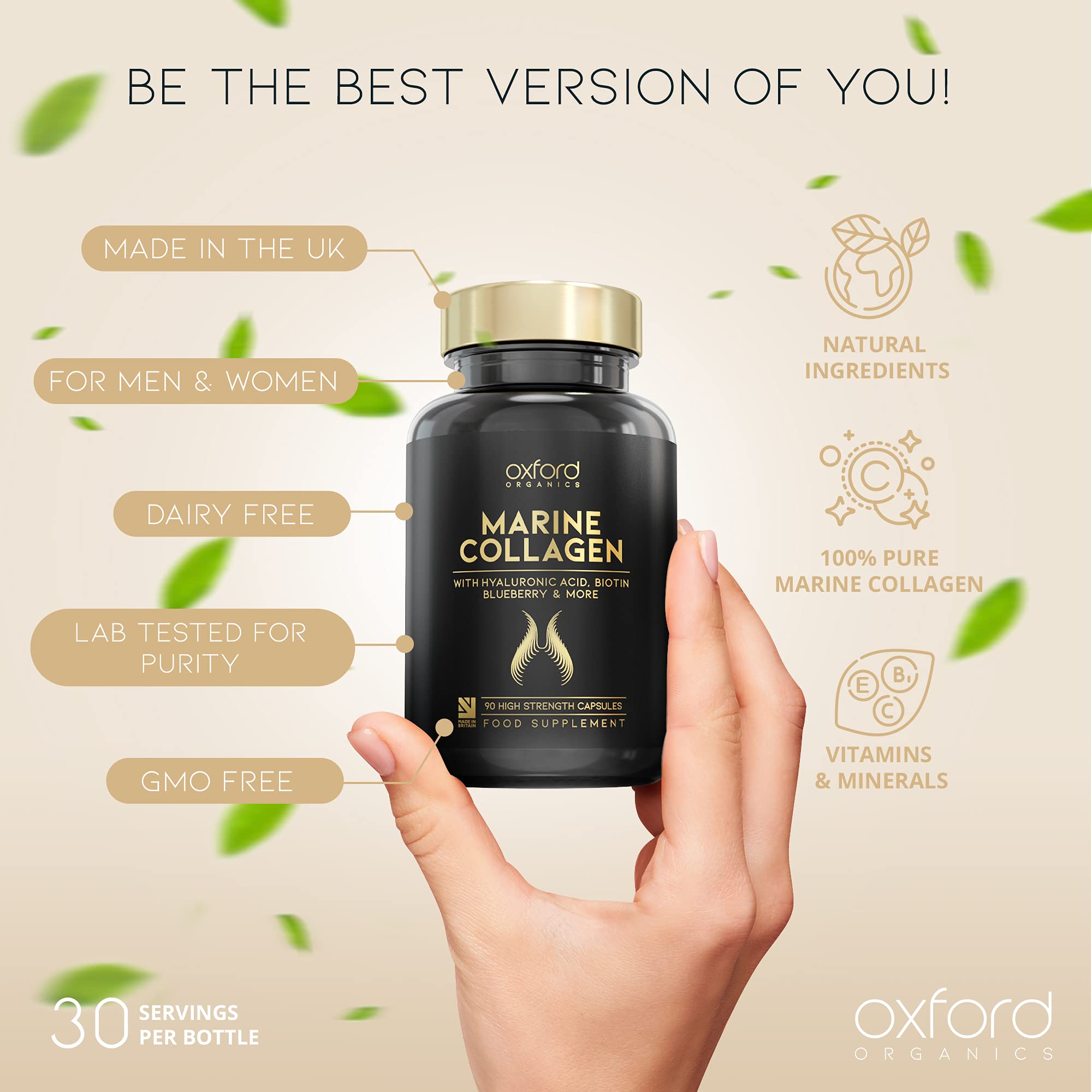 Advanced Marine Collagen Capsules | 1735mg Superfood & Vitamin Boosted Complex for Glowing Hair, Skin & Nails