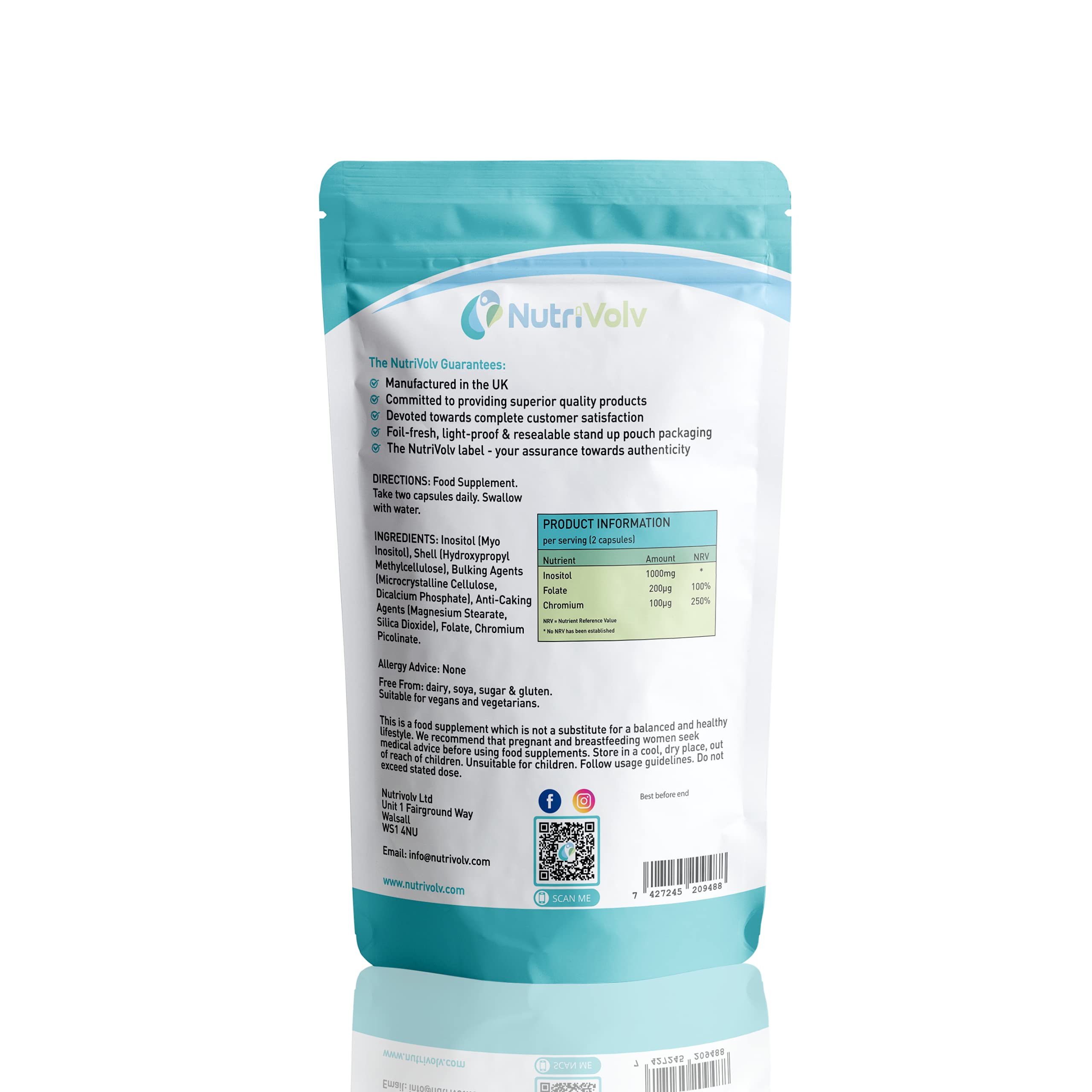 Myo Inositol 1000mg with Folate & Chromium Supplements for Female Support Hormone