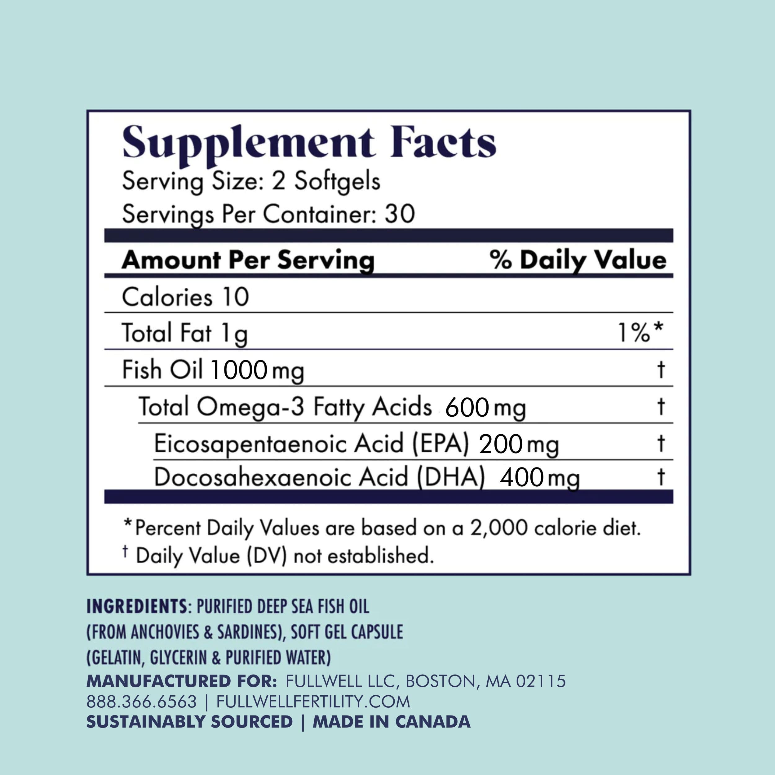 FullWell Prenatal Vitamin + DHA | Omega 3 Fish Oil with DHA & EPA for Brain Development & Nervous