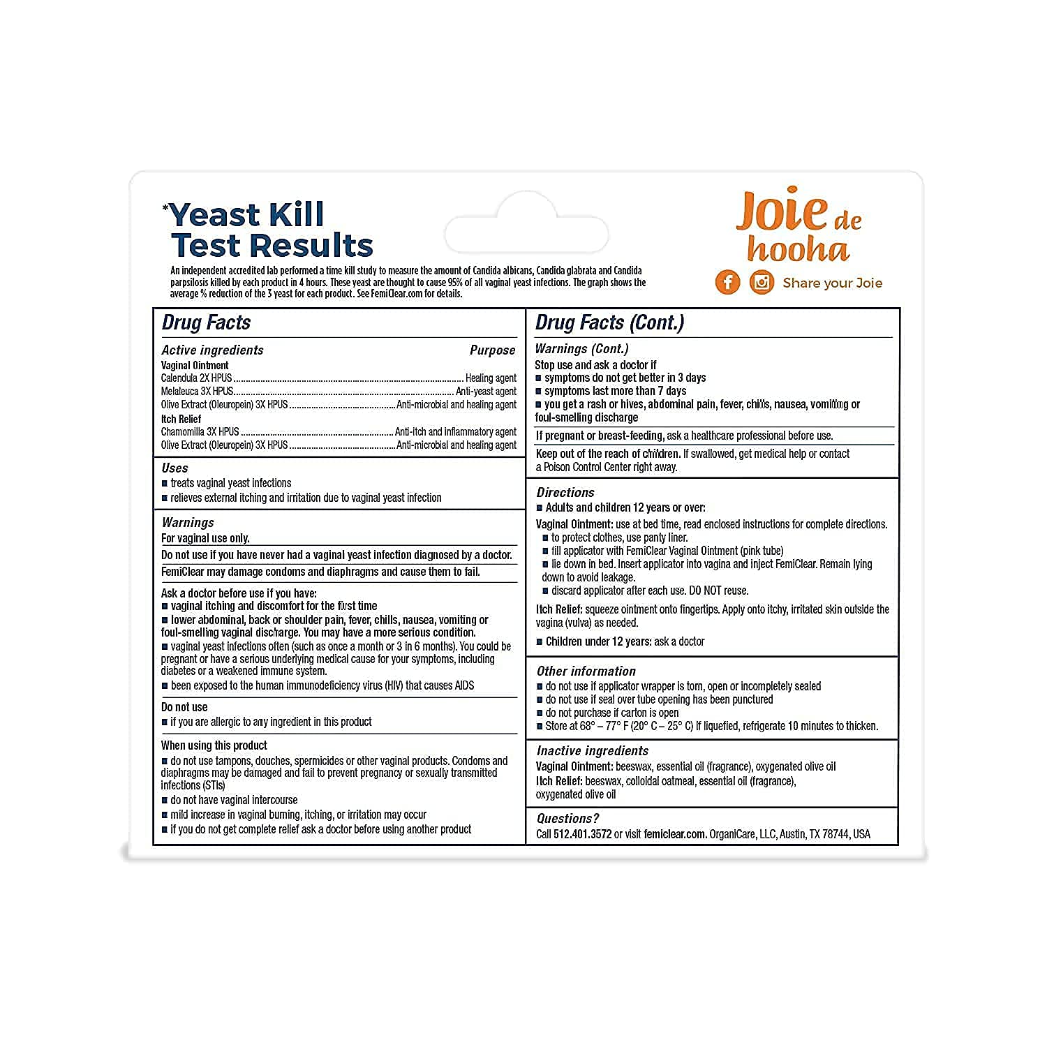 FemiClear 1-Day Yeast Infection Treatment & Vaginal Itch Relief Ointment - Fast Relief Bundle (Pack of 2)