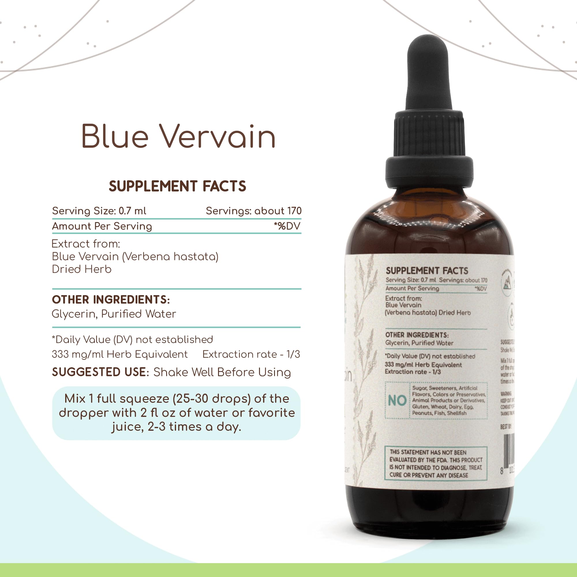 Blue Vervain B120 Alcohol-Free Herbal Extract Tincture, Concentrated Liquid Drops Natural Blue Vervain