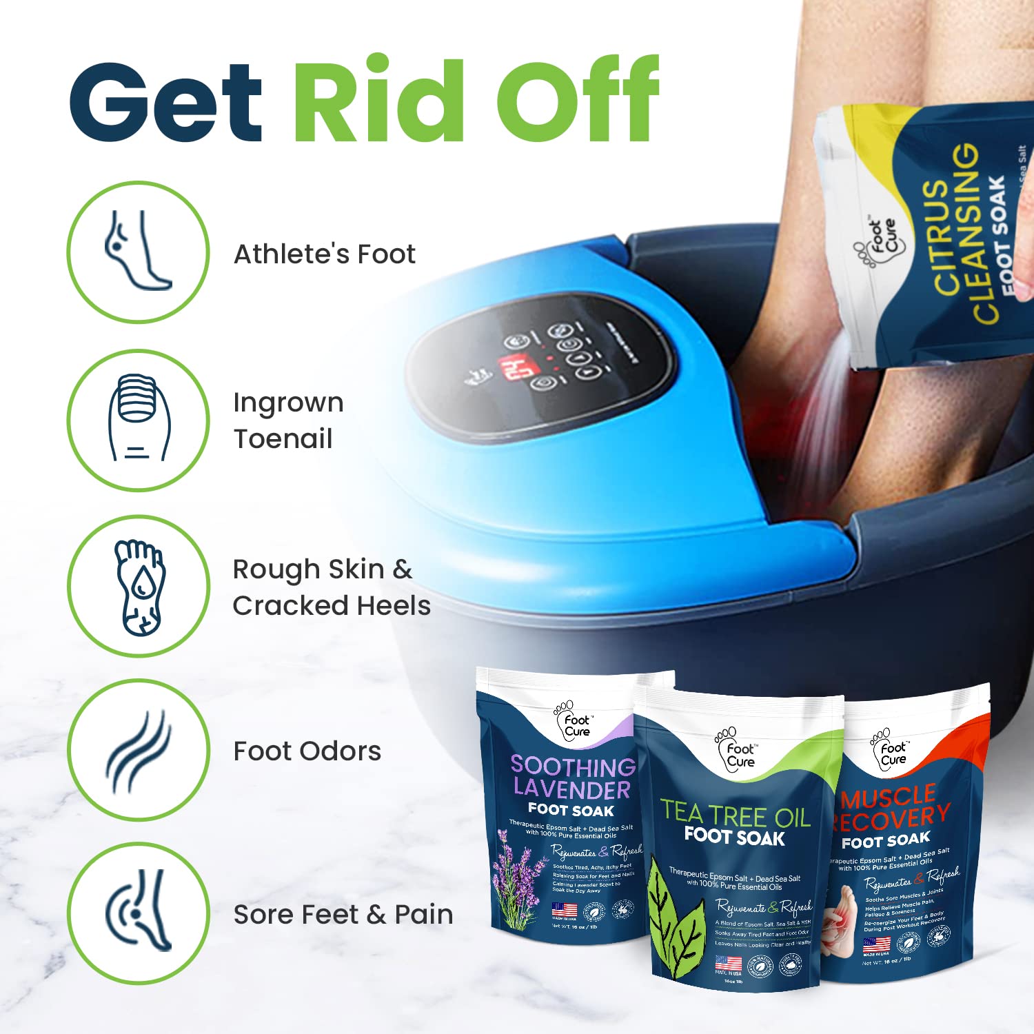 Foot Soak with Epsom Salts- Variety Pack of 4- Tea Tree Oil, Muscle Relief, Calming