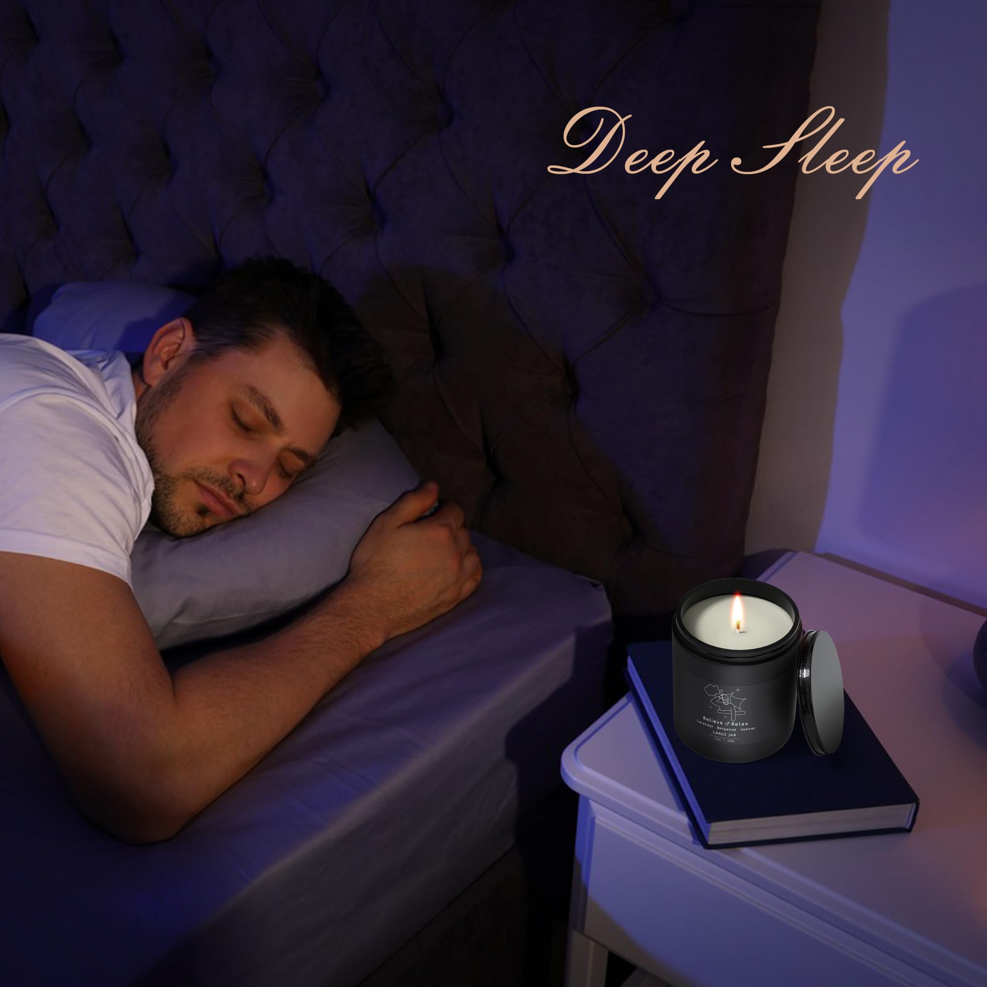 TRINIDa Large Sleep Scented Candles, Black Jar Natural Soy Candles for Home Scented, Candle Gift