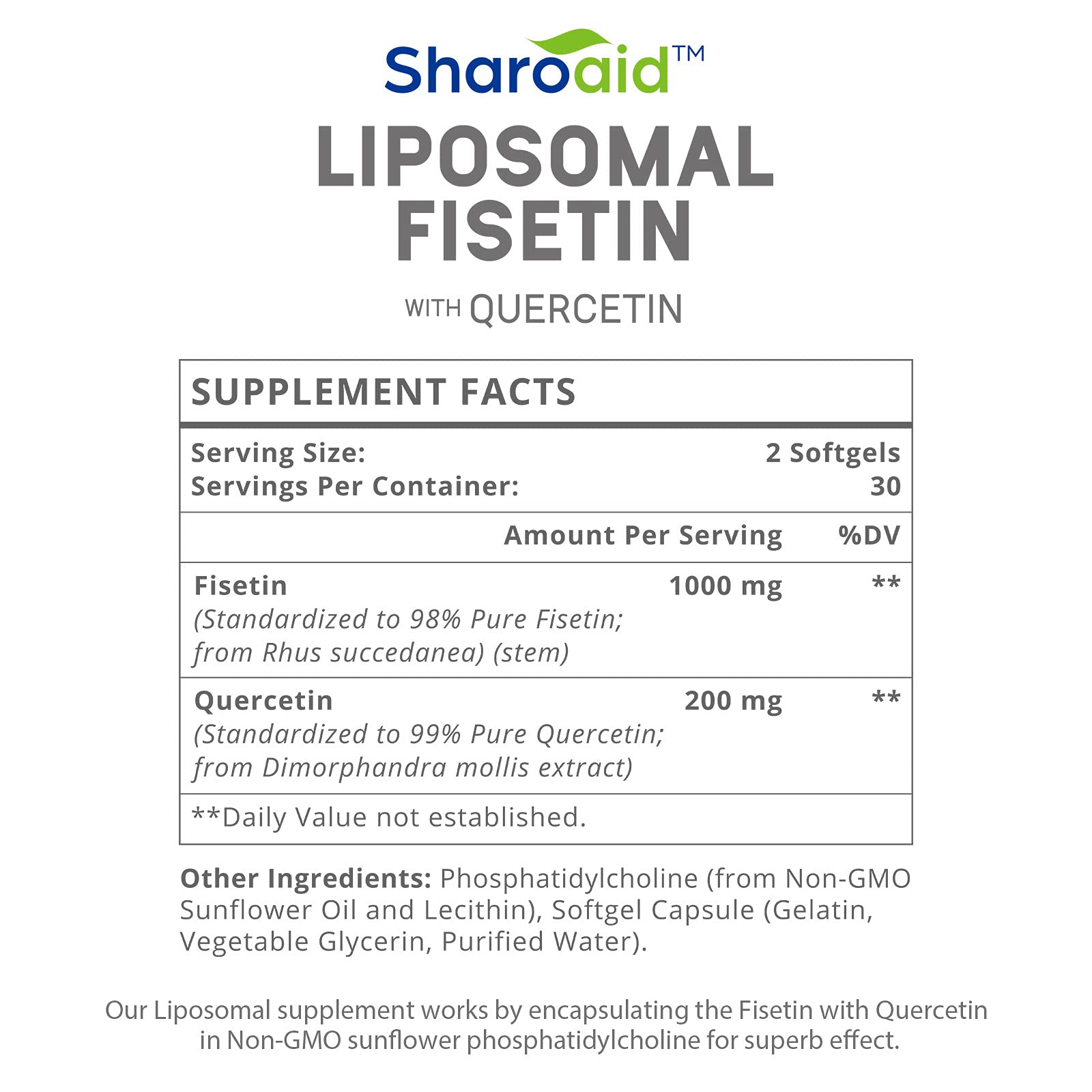 Sharoaid Liposomal Fisetin with Quercetin Supplements 1200 mg per Serving,High Absorpti