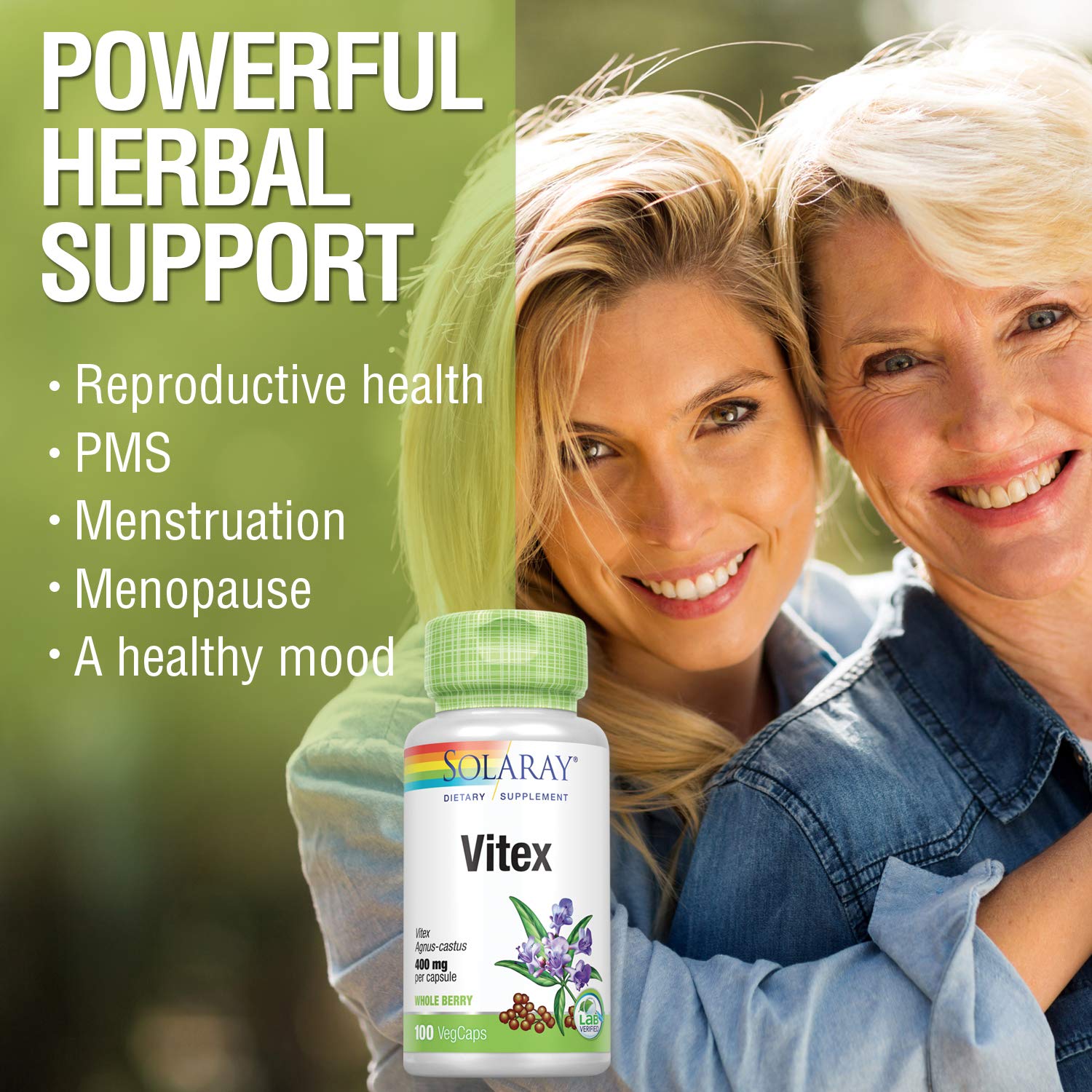 Solaray Vitex Berry 400mg | Womens Healthy Hormone Balance Formula | Menstruation & Menopause Support