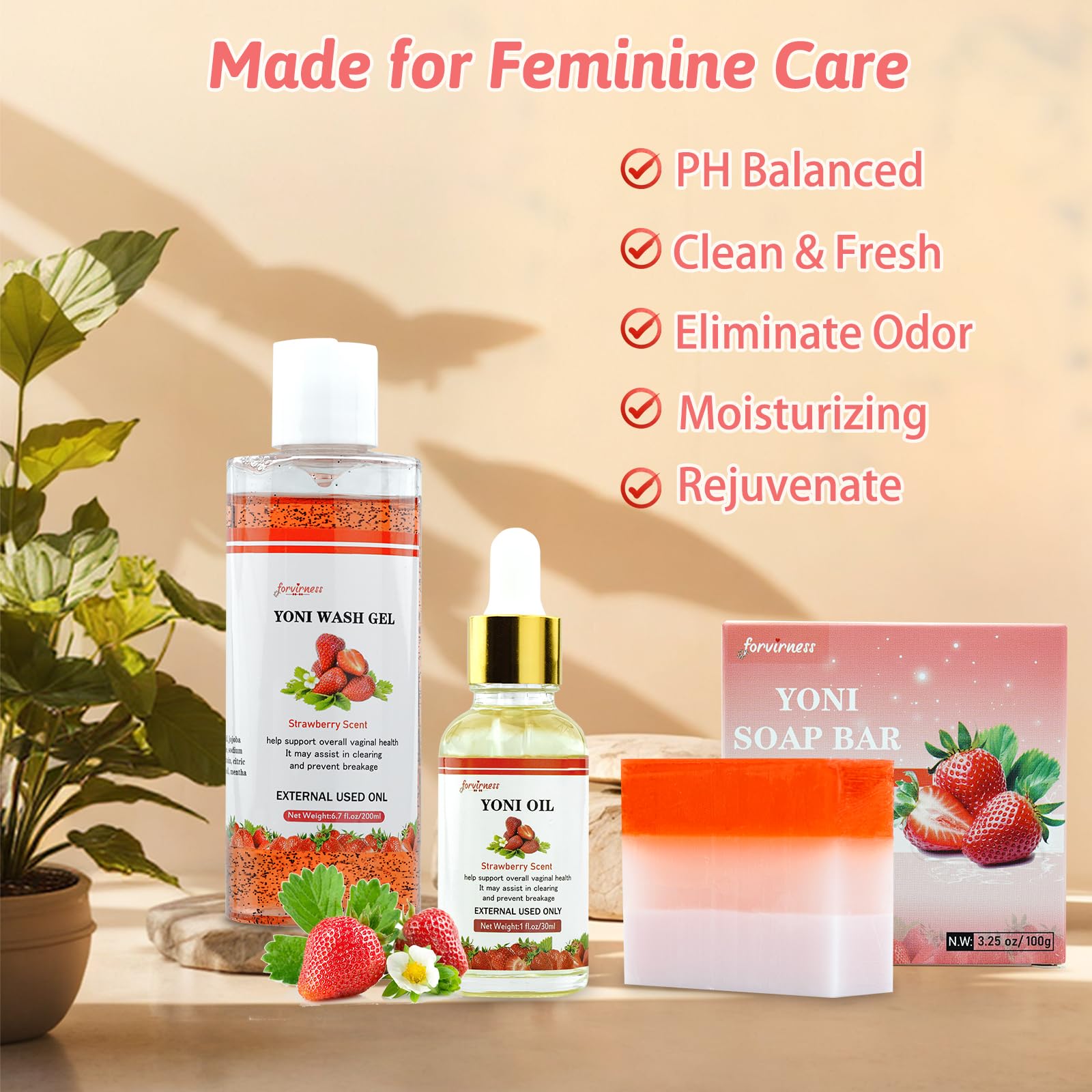 Yoni Wash Yoni Oil Yoni Bar Soap for Women PH Balance, Strawberry Body Oil, Feminine Wash