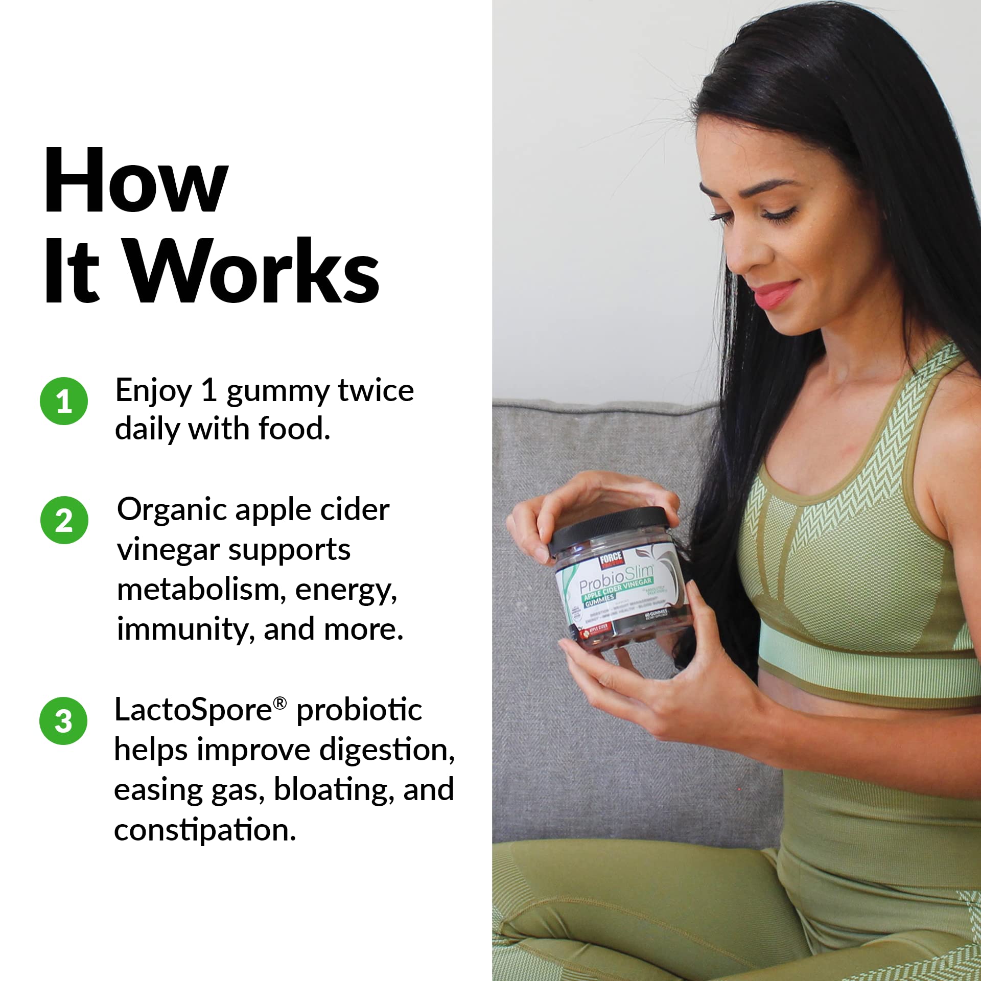 Force Factor ProbioSlim Apple Cider Vinegar Gummies with Organic LactoSpore Probiotics