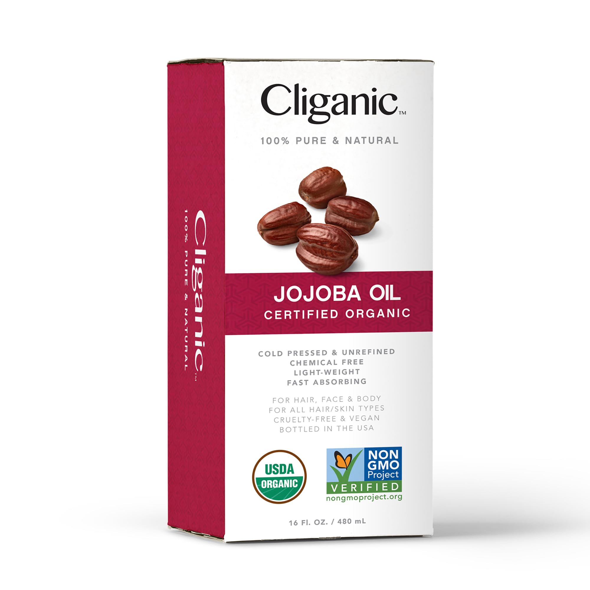 Cliganic USDA Organic Jojoba Oil 16oz with Pump, 100% Pure | Bulk, Moisturizing Oil