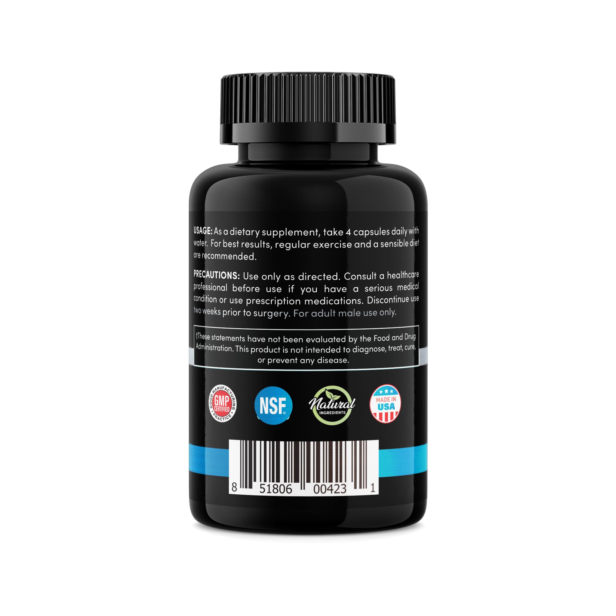 High T Black Testosterone Booster for Men – Nitric Oxide Pump, Energy & Libido Support 120 Capsules (30 Day Supply)