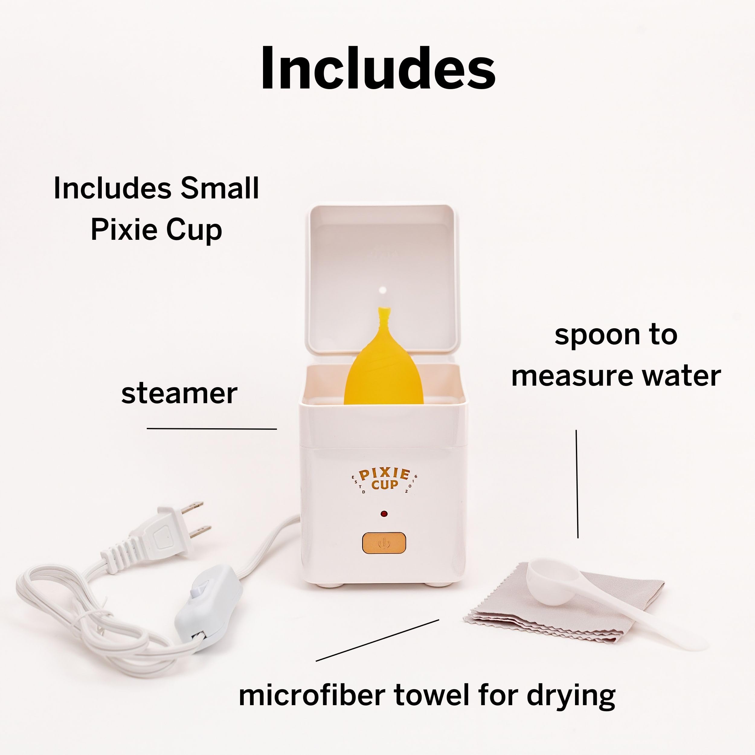 Pixie Menstrual Cup Steamer Sterilizer with A Small Period Cup - Ranked 1 for Most Comfortable Reusable