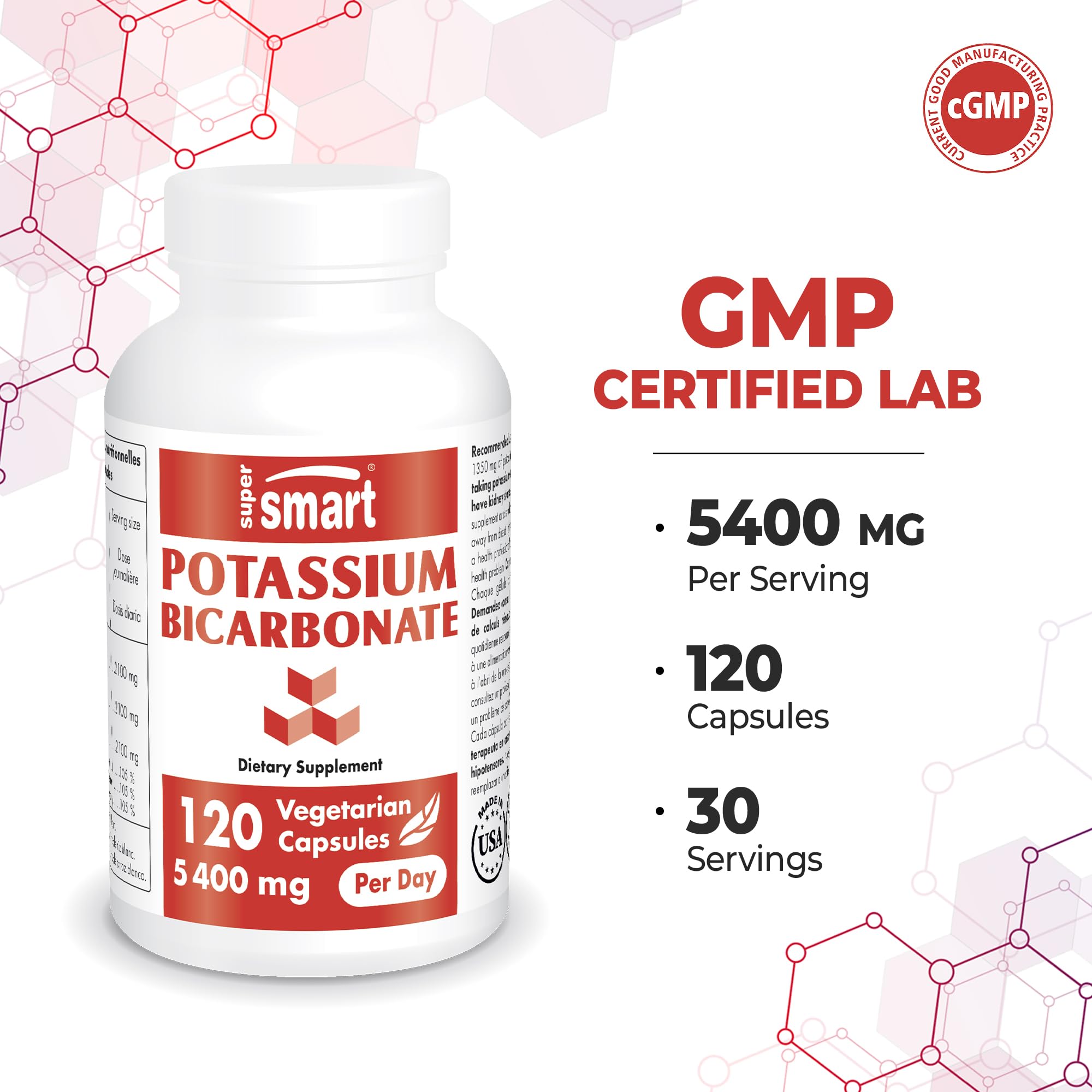 Supersmart - Potassium Bicarbonate 5400mg per Day (High Dose) - Electrolyte Mineral