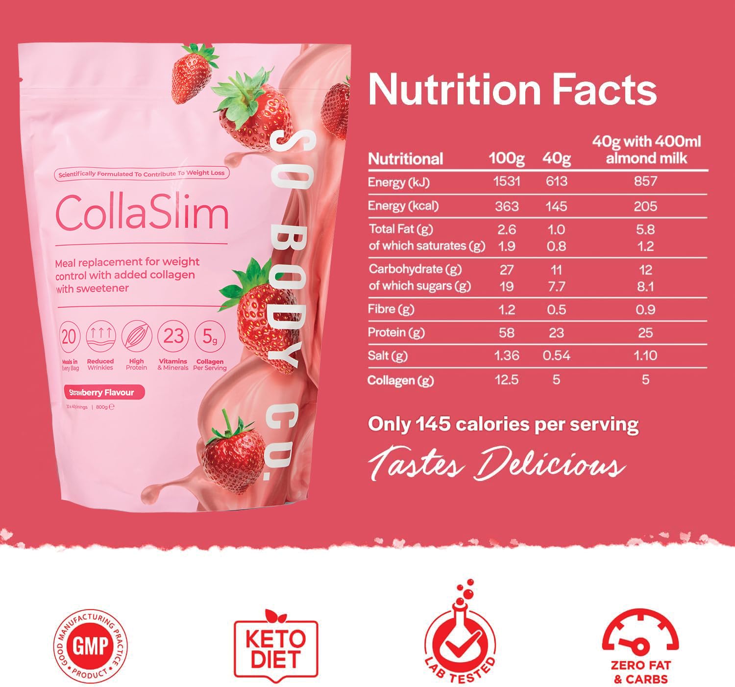 CollaSlim, Meal Replacement Shake with Added Collagen, Vitamins and Minerals, 800g
