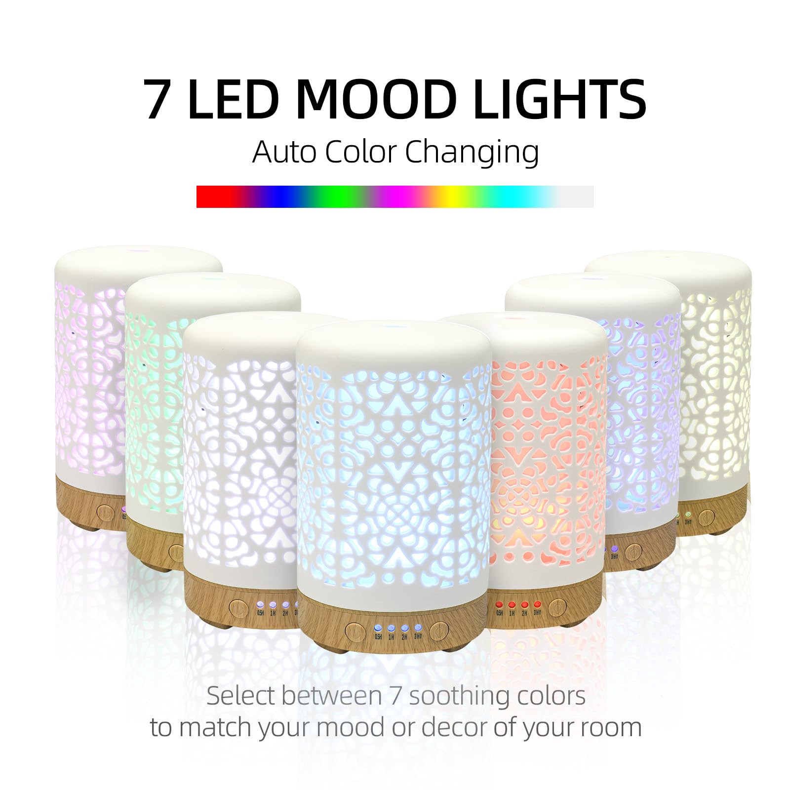 Essential Oil Diffusers, 100ml White Ceramic Diffuser with 7 LED Lights,Ultrasonic Aromatherapy