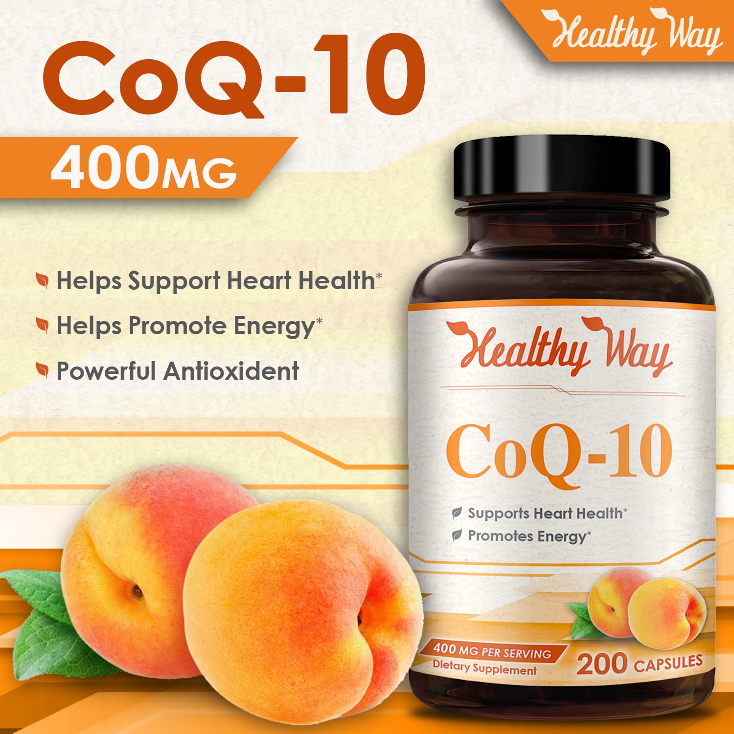 Healthy Way CoQ10 400mg 200 Capsules Non-GMO