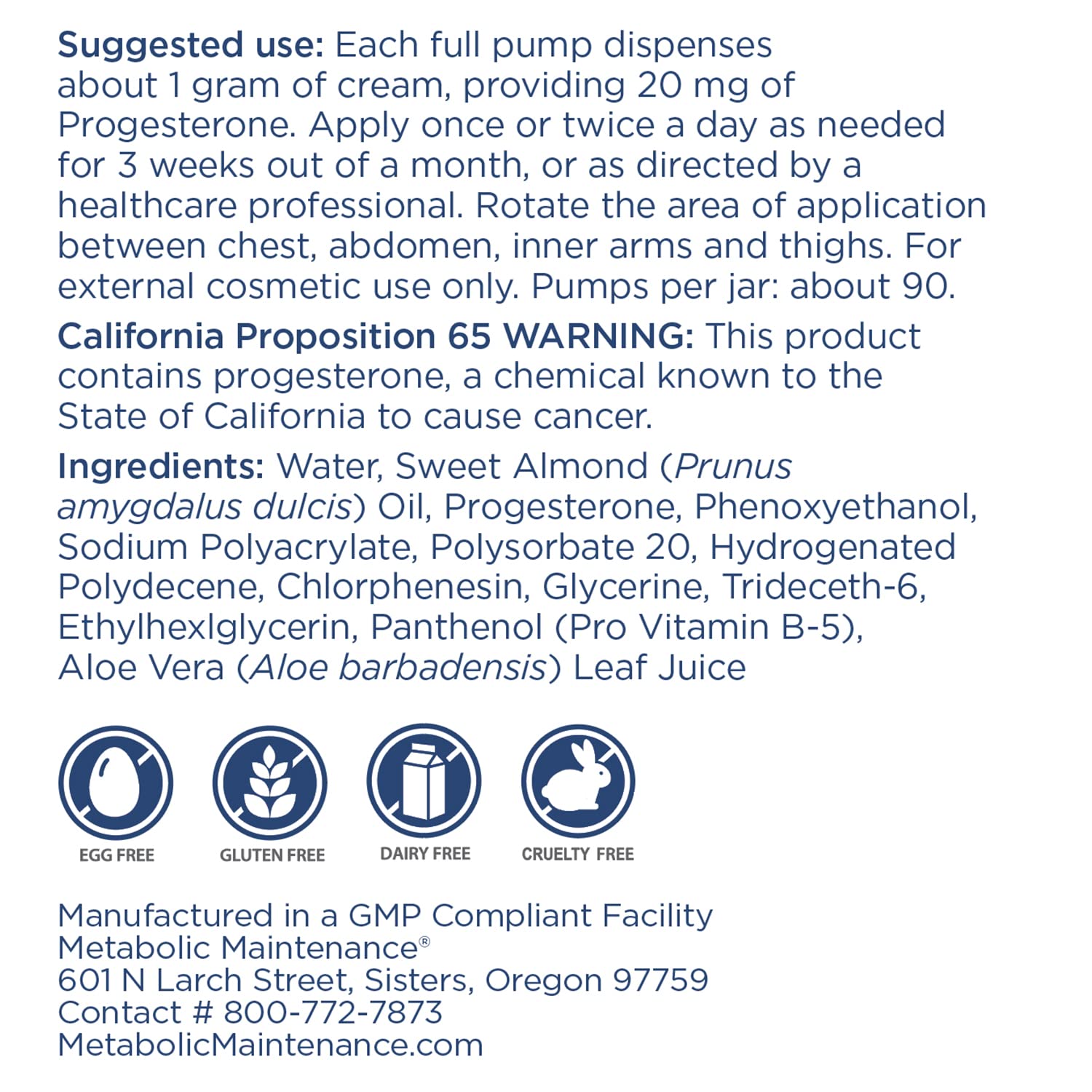 Metabolic Maintenance Progeste Cream - 20mg Progesterone Cream for Women - Bio-Identical Progesterone