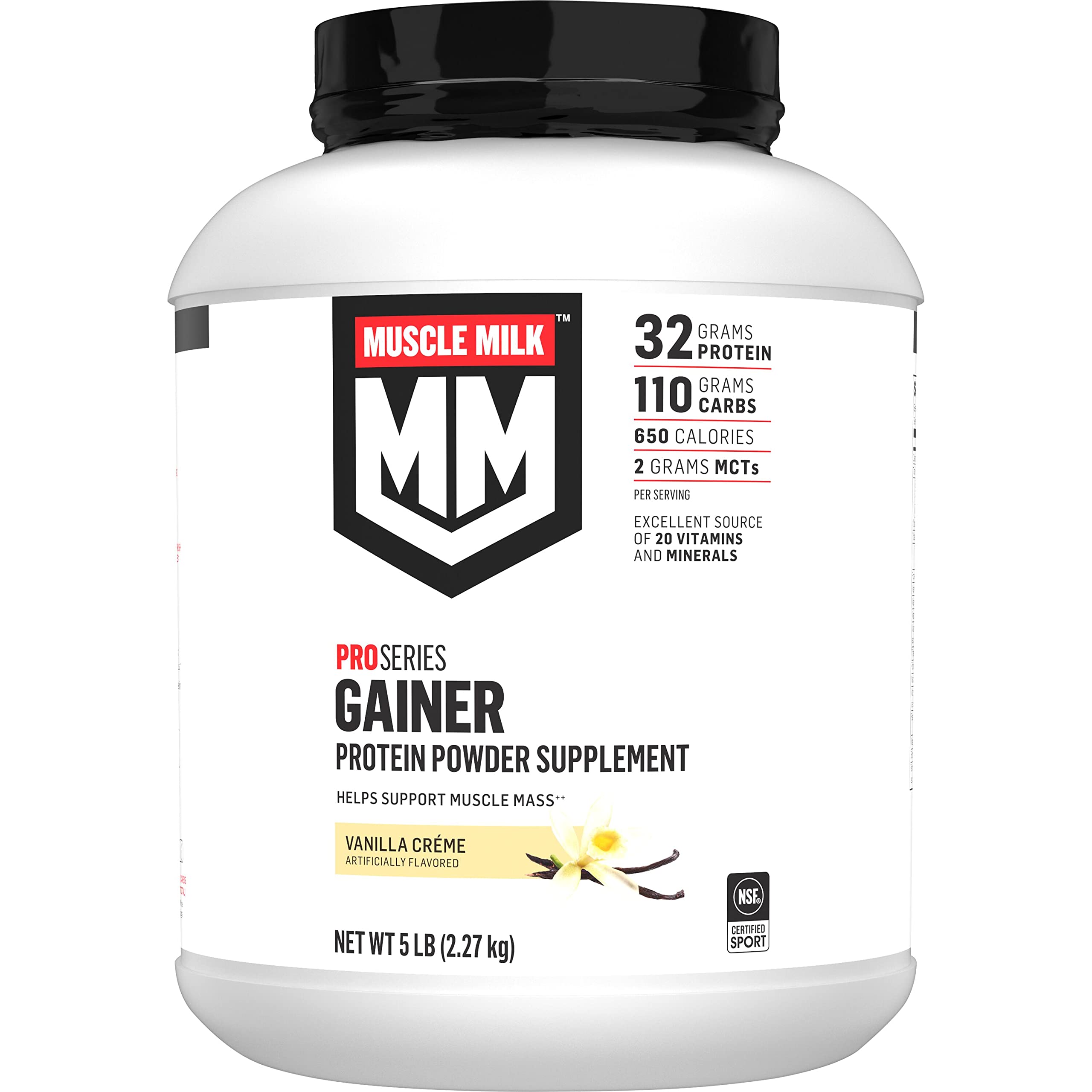 Muscle Milk Gainer Protein Powder, Vanilla Creme, 32g Protein, 5 Pound